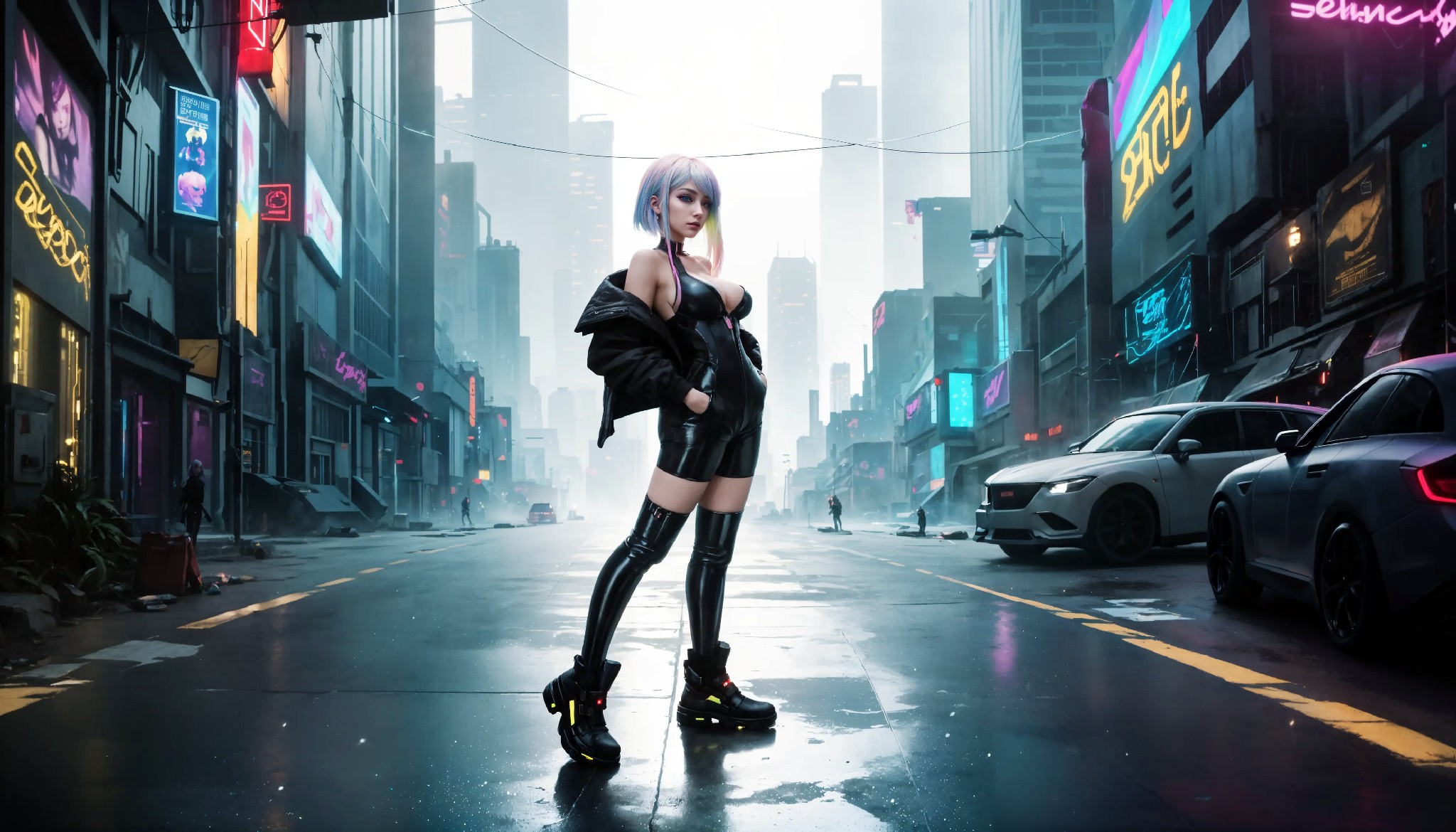 Energetic and cute cyberpunk girl