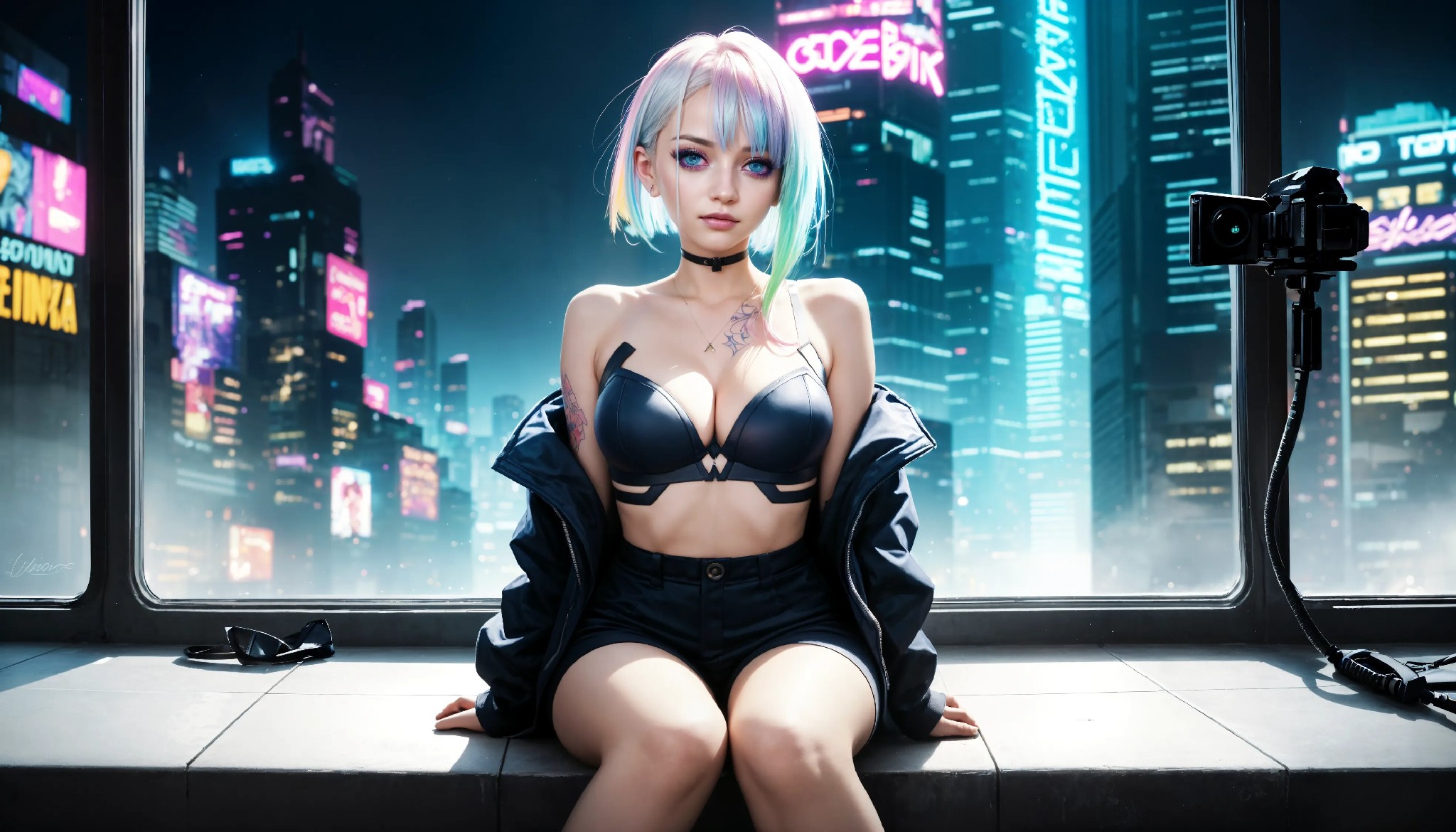 Energetic and cute cyberpunk girl