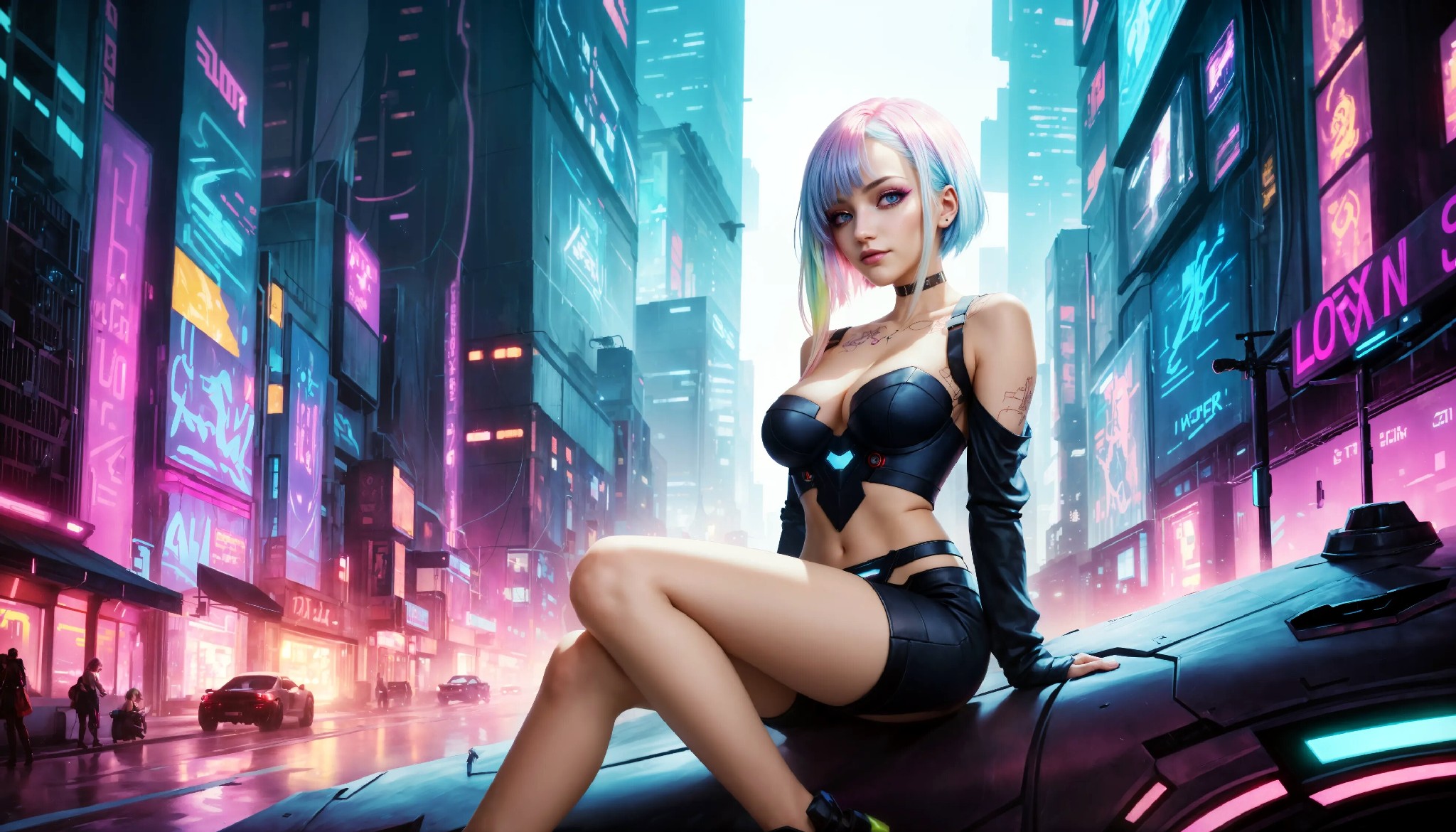 Energetic and cute cyberpunk girl