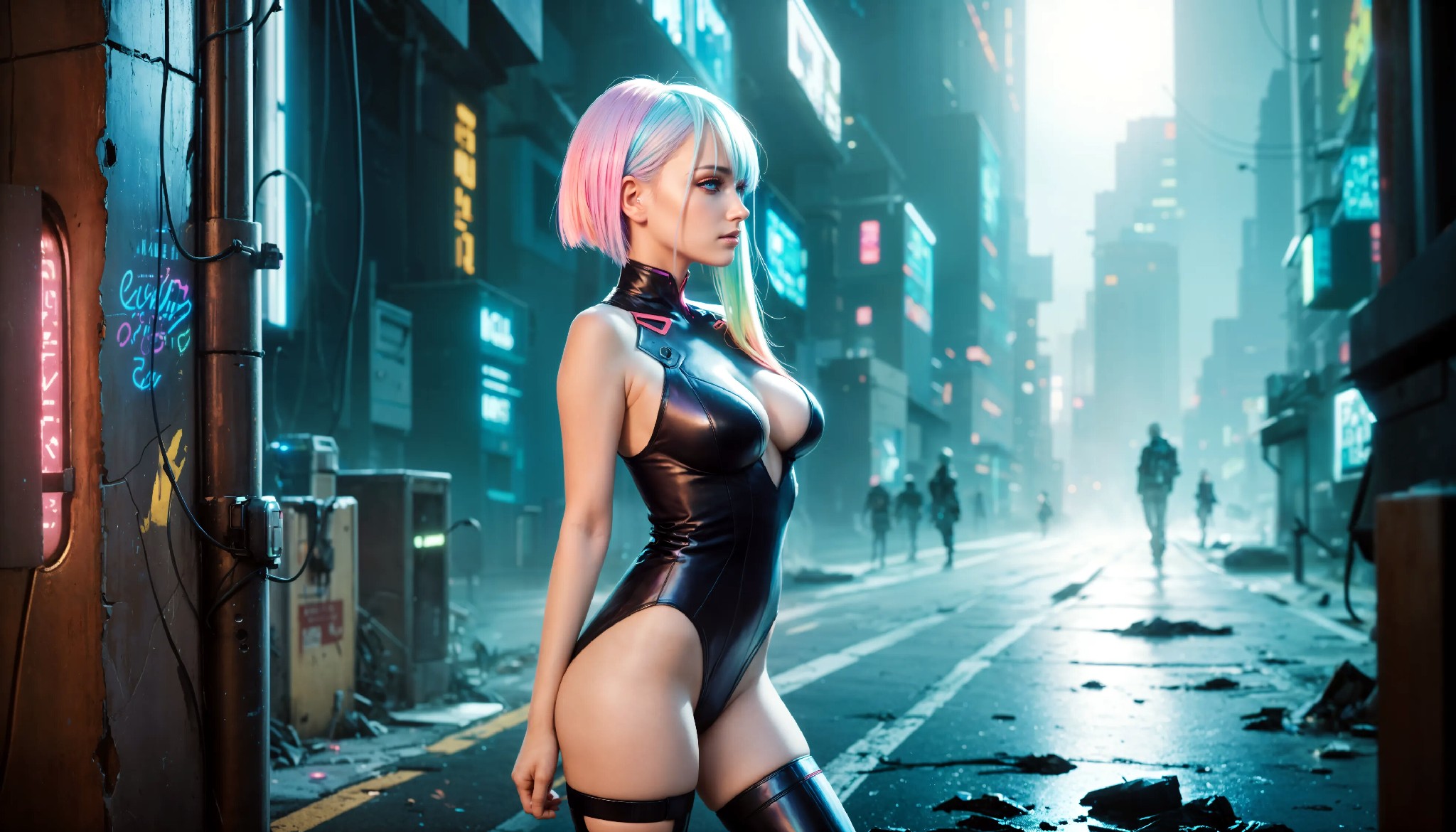 Energetic and cute cyberpunk girl