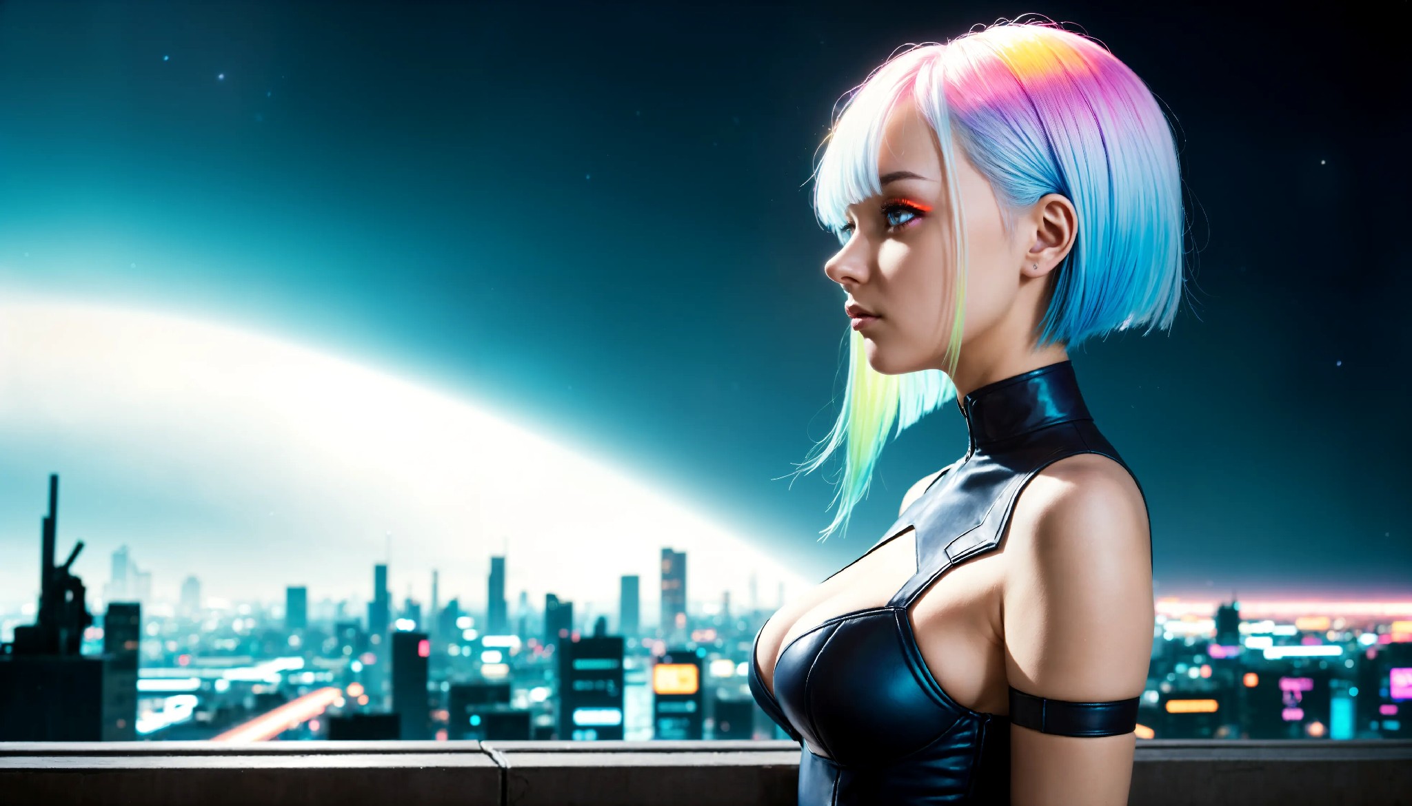 Energetic and cute cyberpunk girl
