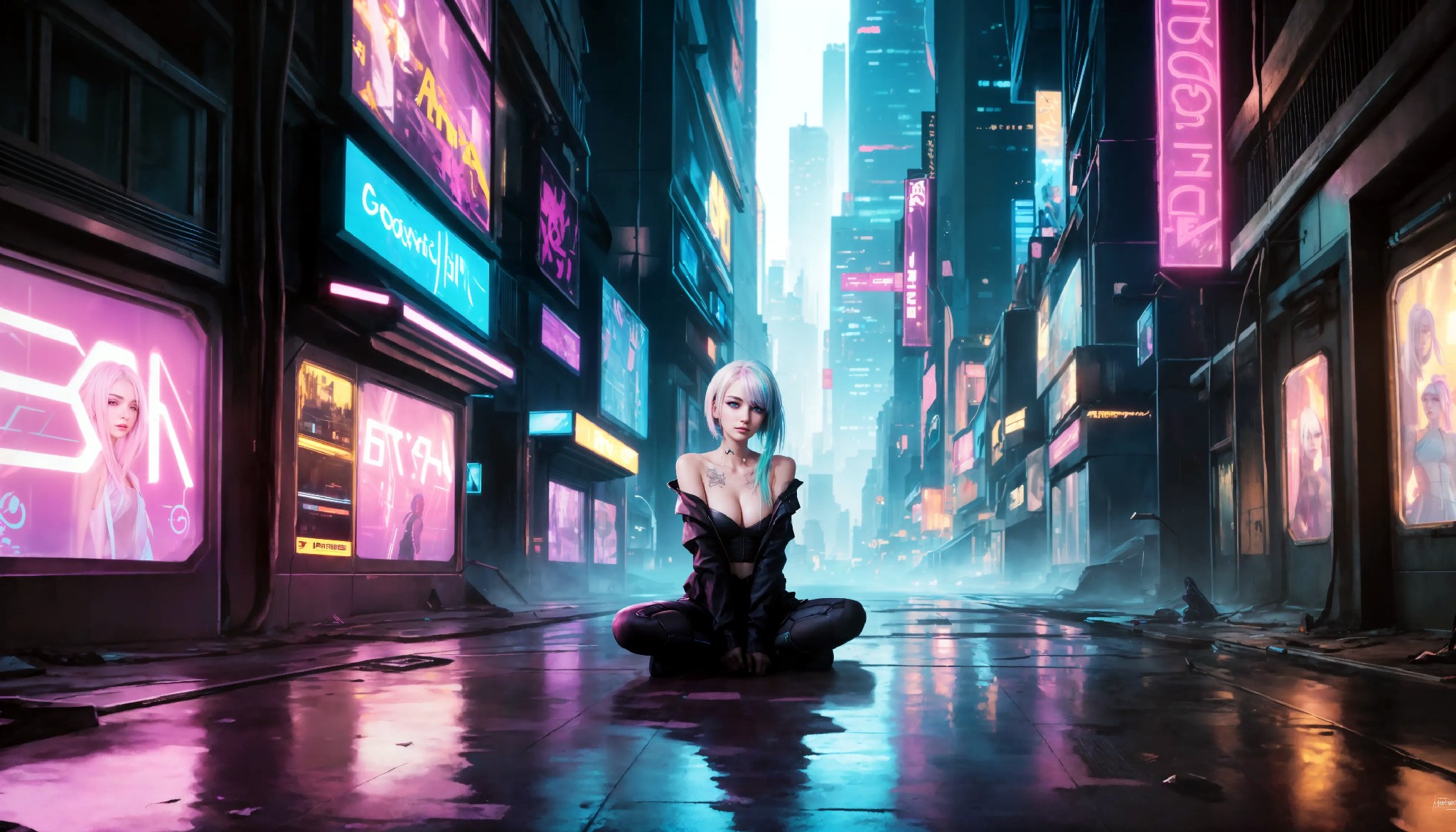 Energetic and cute cyberpunk girl
