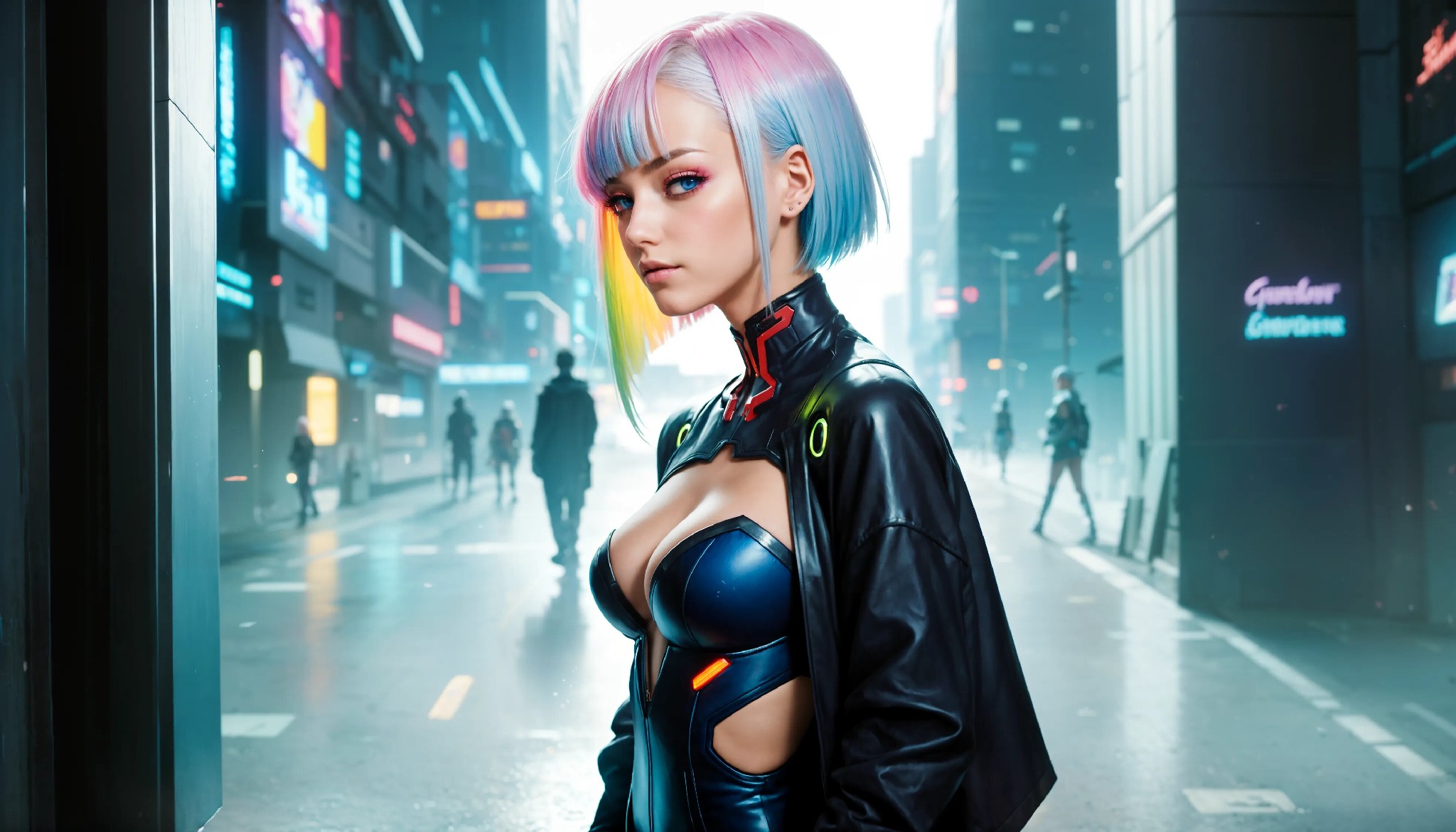 Energetic and cute cyberpunk girl