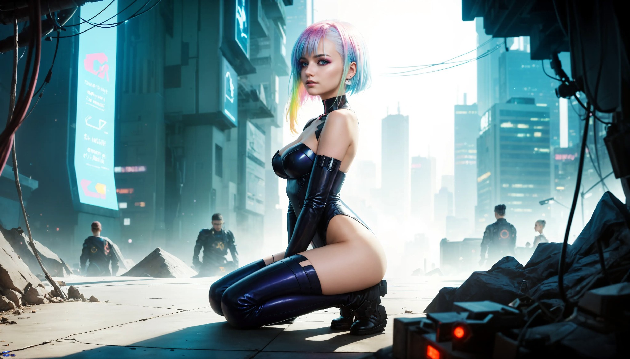 Energetic and cute cyberpunk girl