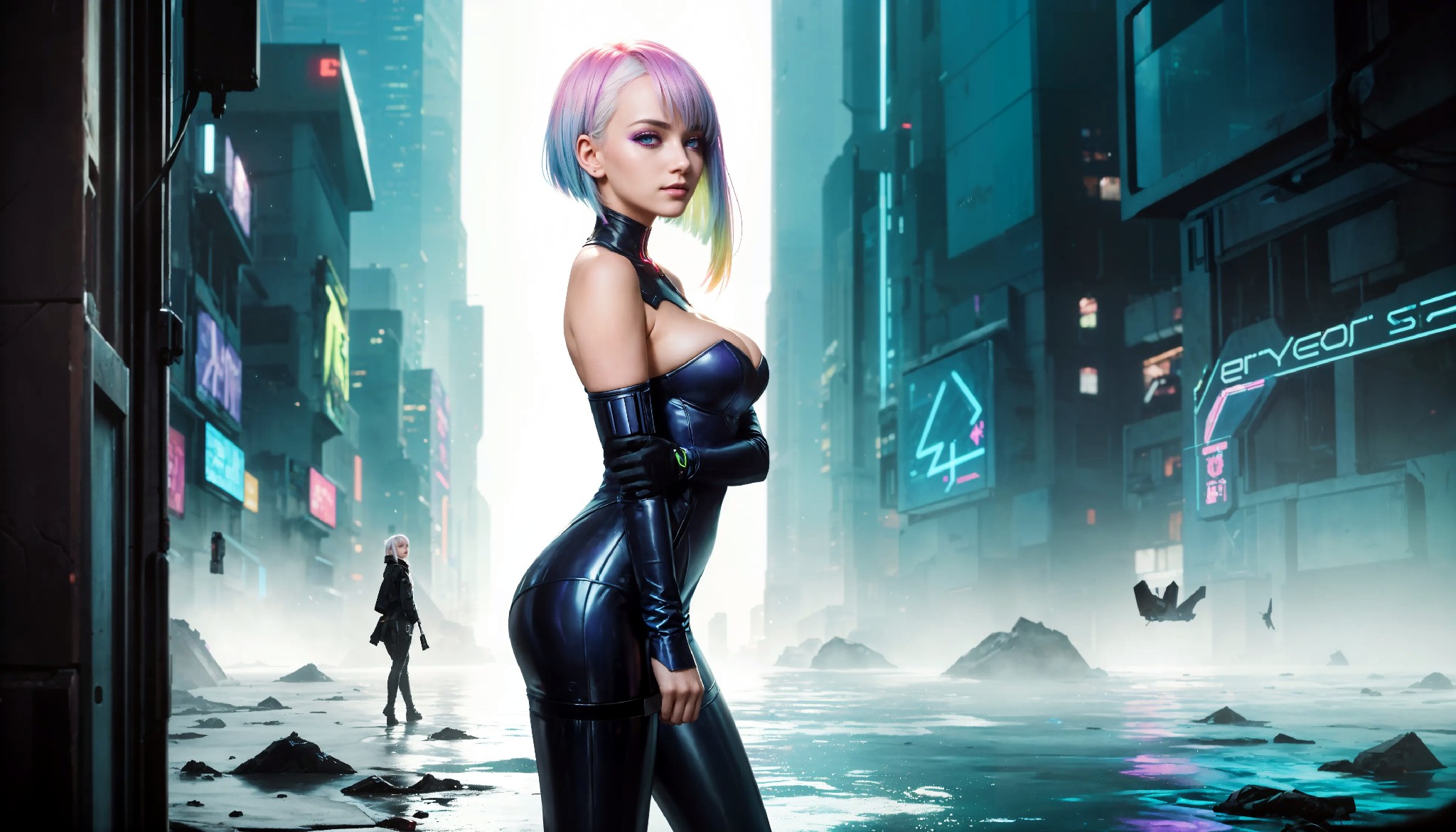 Energetic and cute cyberpunk girl