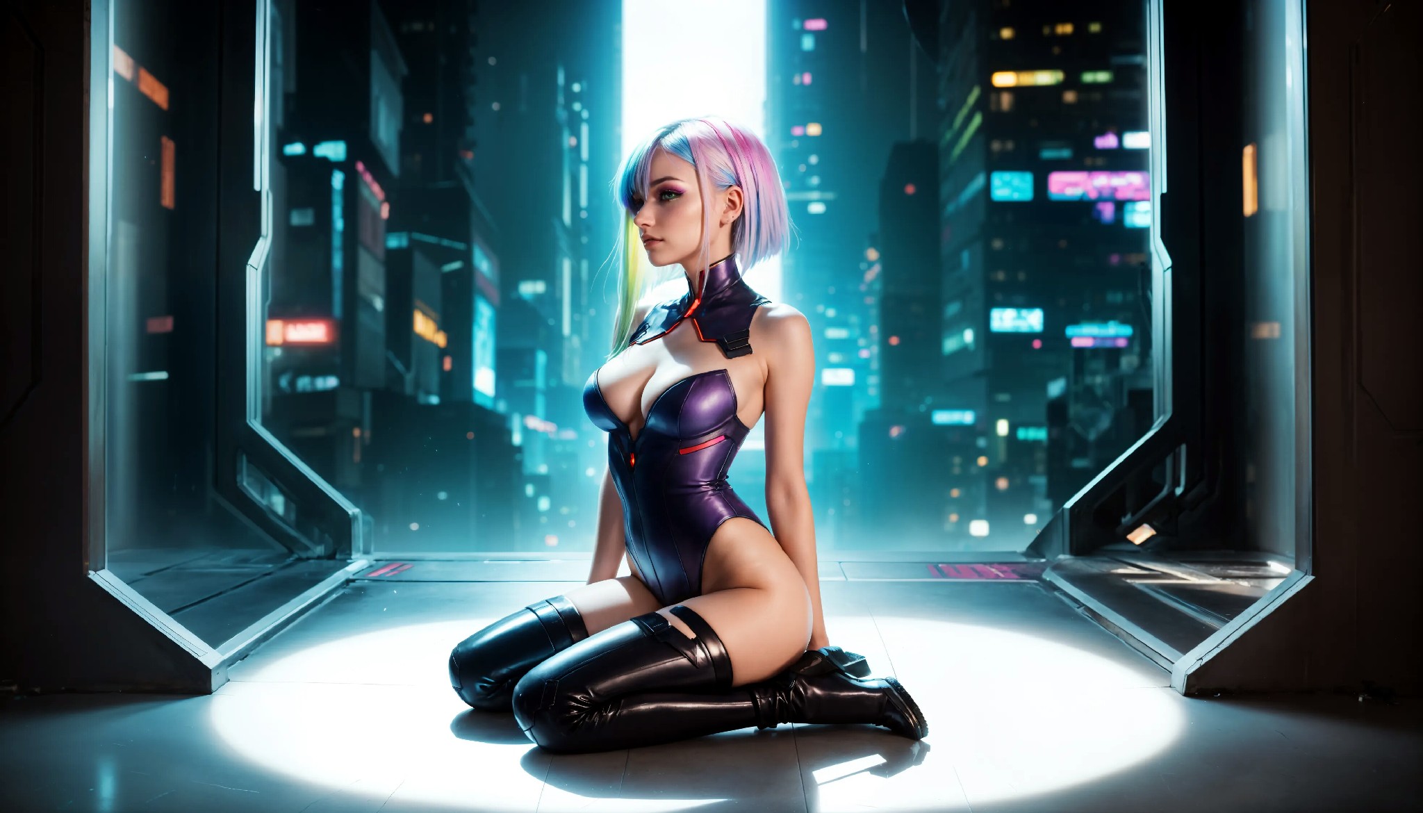 Energetic and cute cyberpunk girl