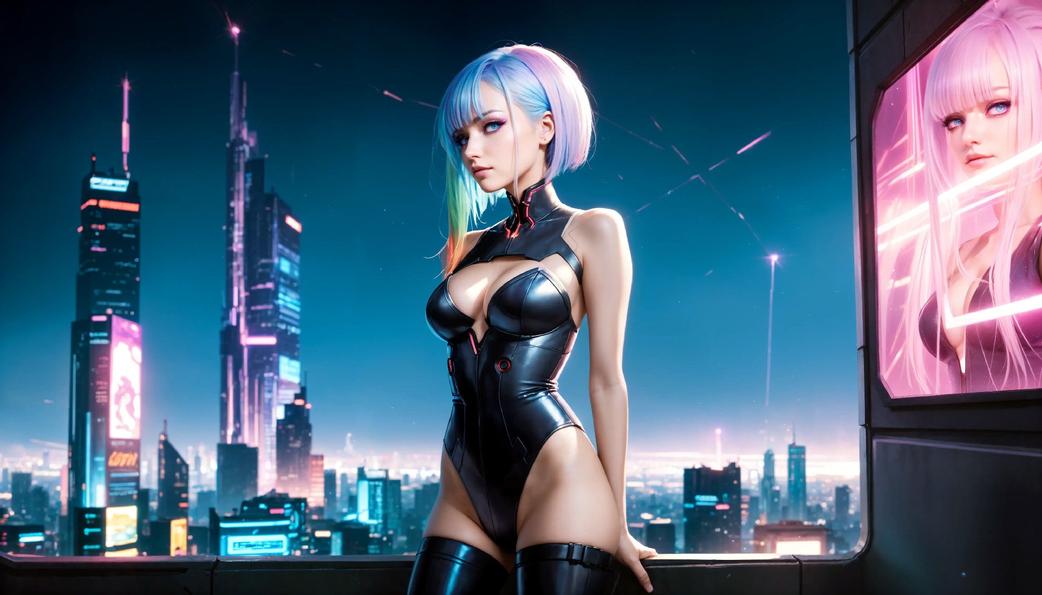 Energetic and cute cyberpunk girl