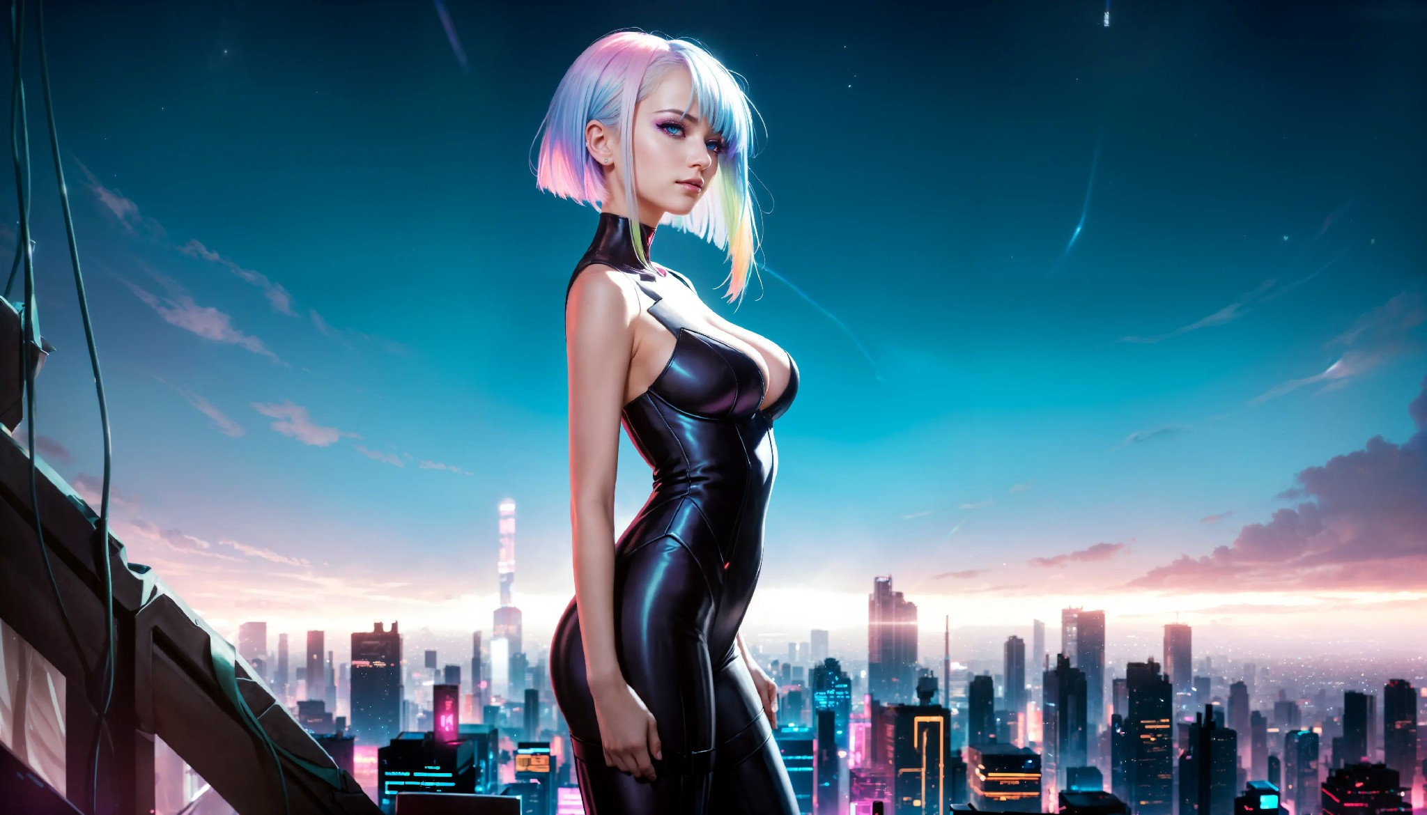 Energetic and cute cyberpunk girl