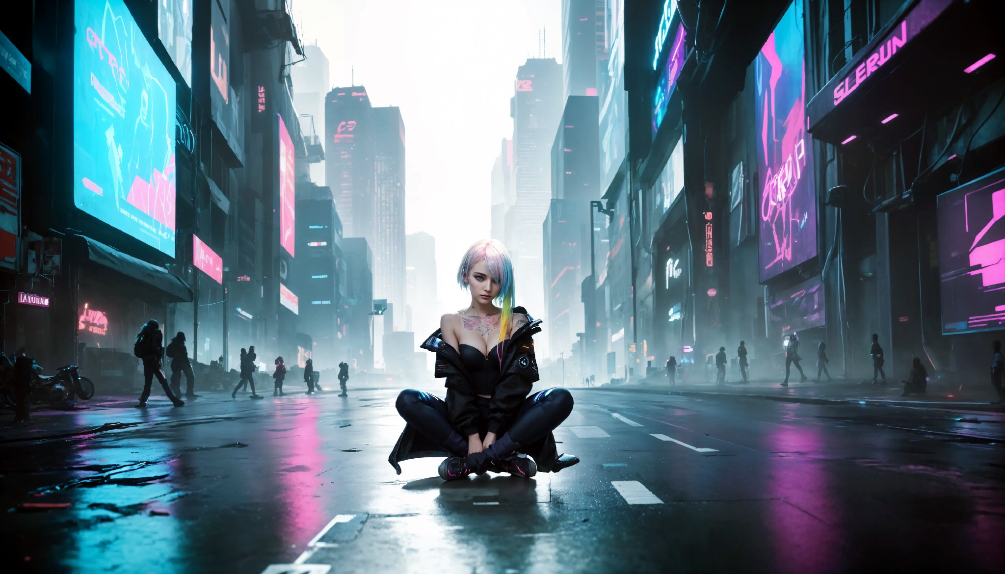 Energetic and cute cyberpunk girl