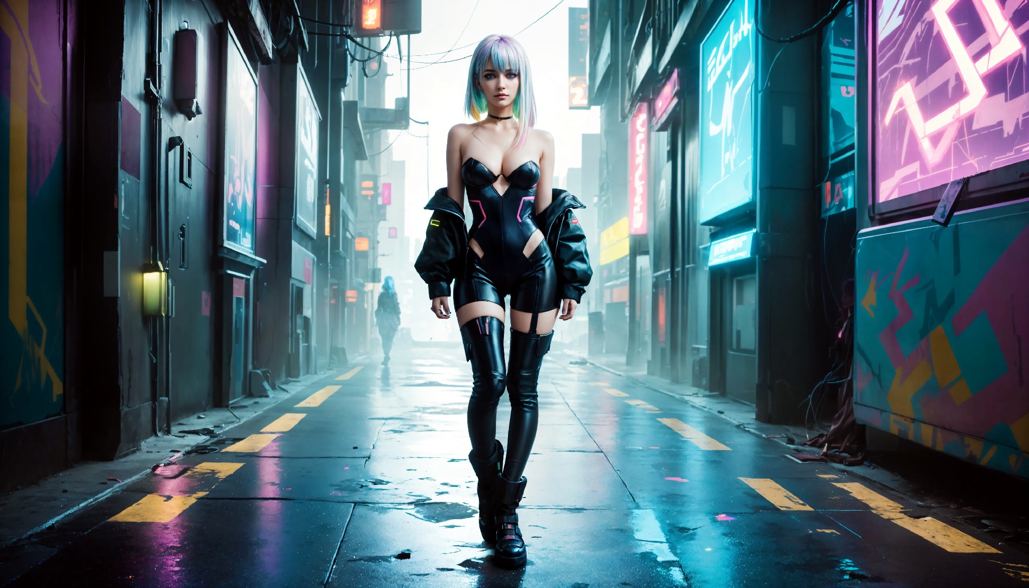 Energetic and cute cyberpunk girl