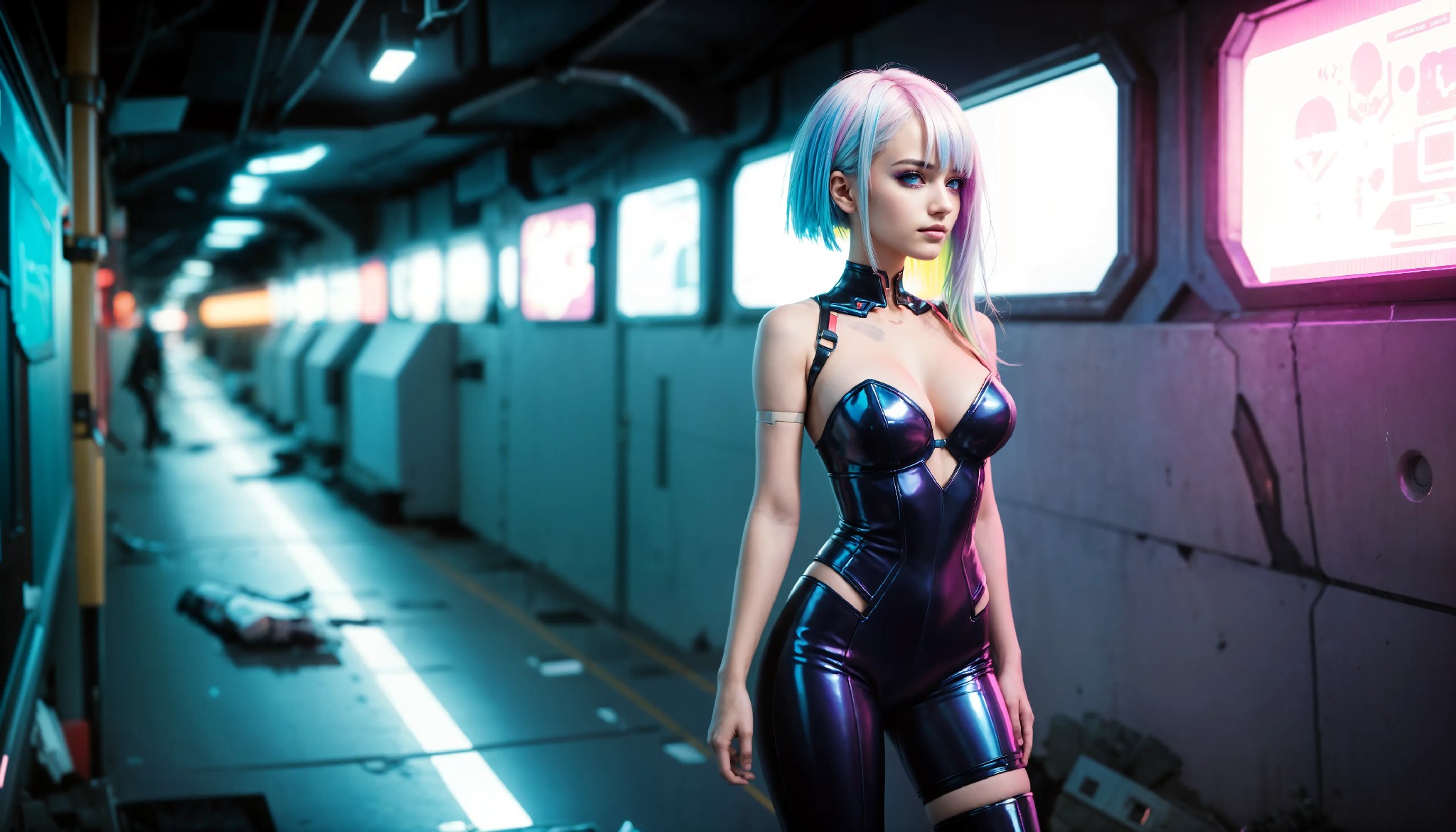 Energetic and cute cyberpunk girl