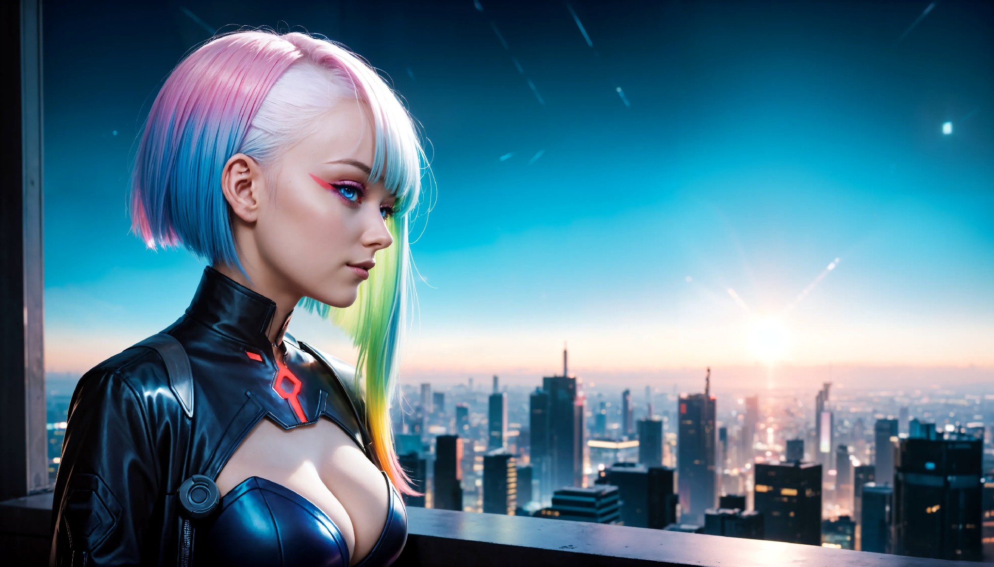 Energetic and cute cyberpunk girl