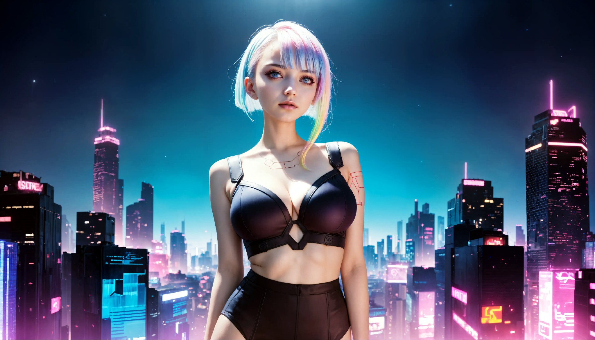 Energetic and cute cyberpunk girl