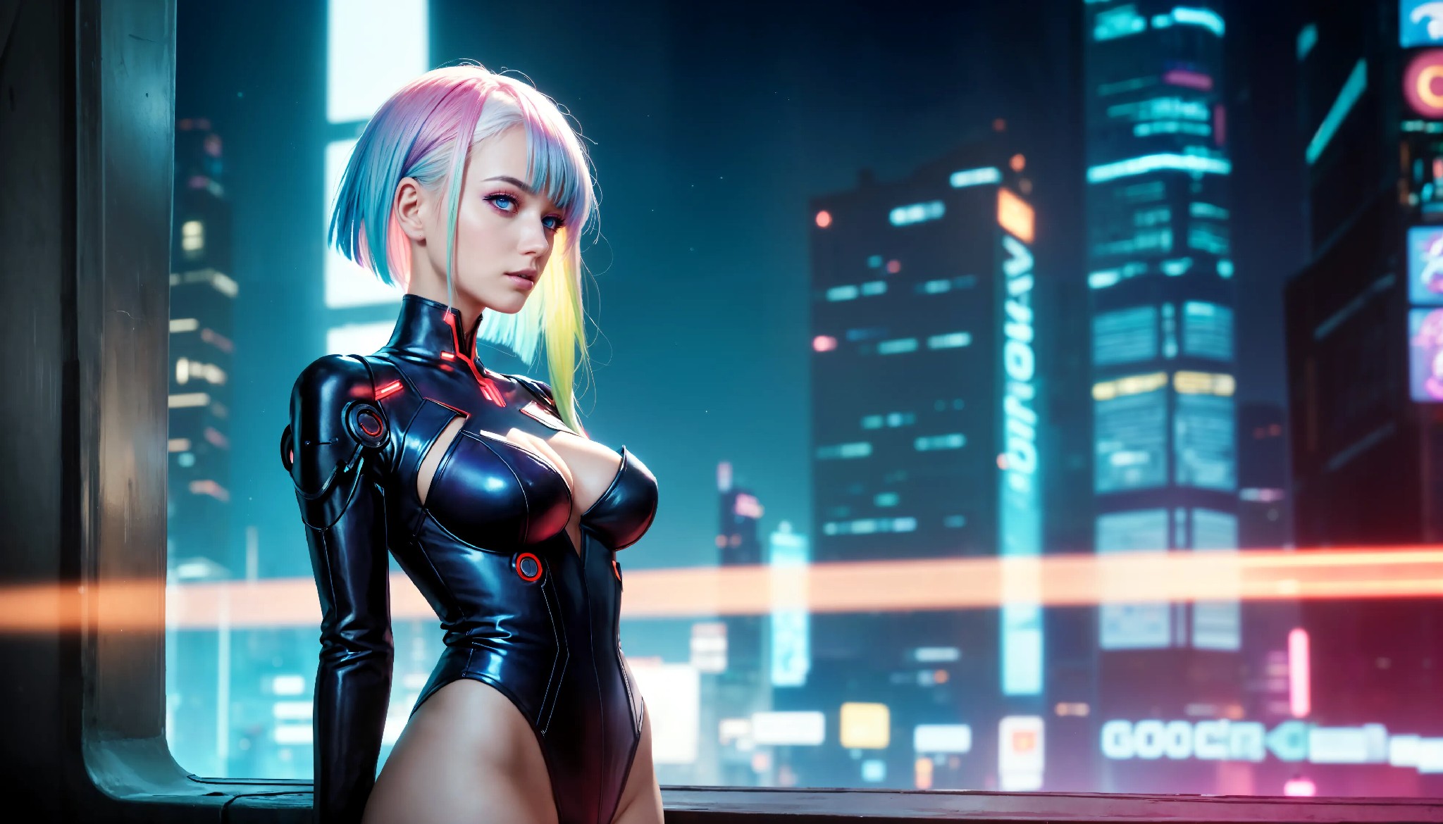 Energetic and cute cyberpunk girl