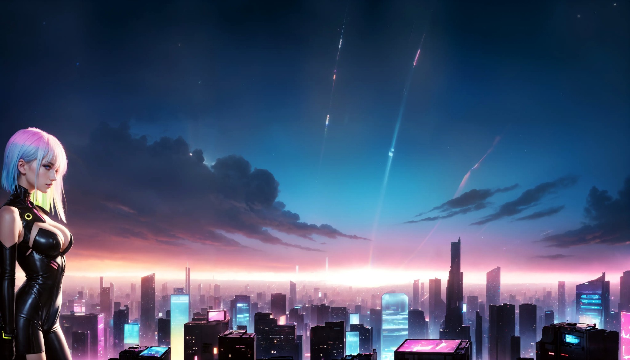 Energetic and cute cyberpunk girl