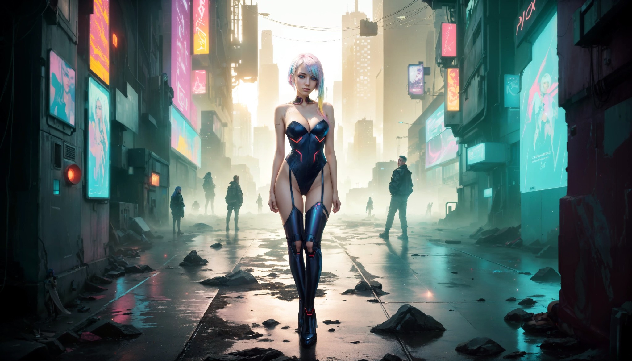 Energetic and cute cyberpunk girl