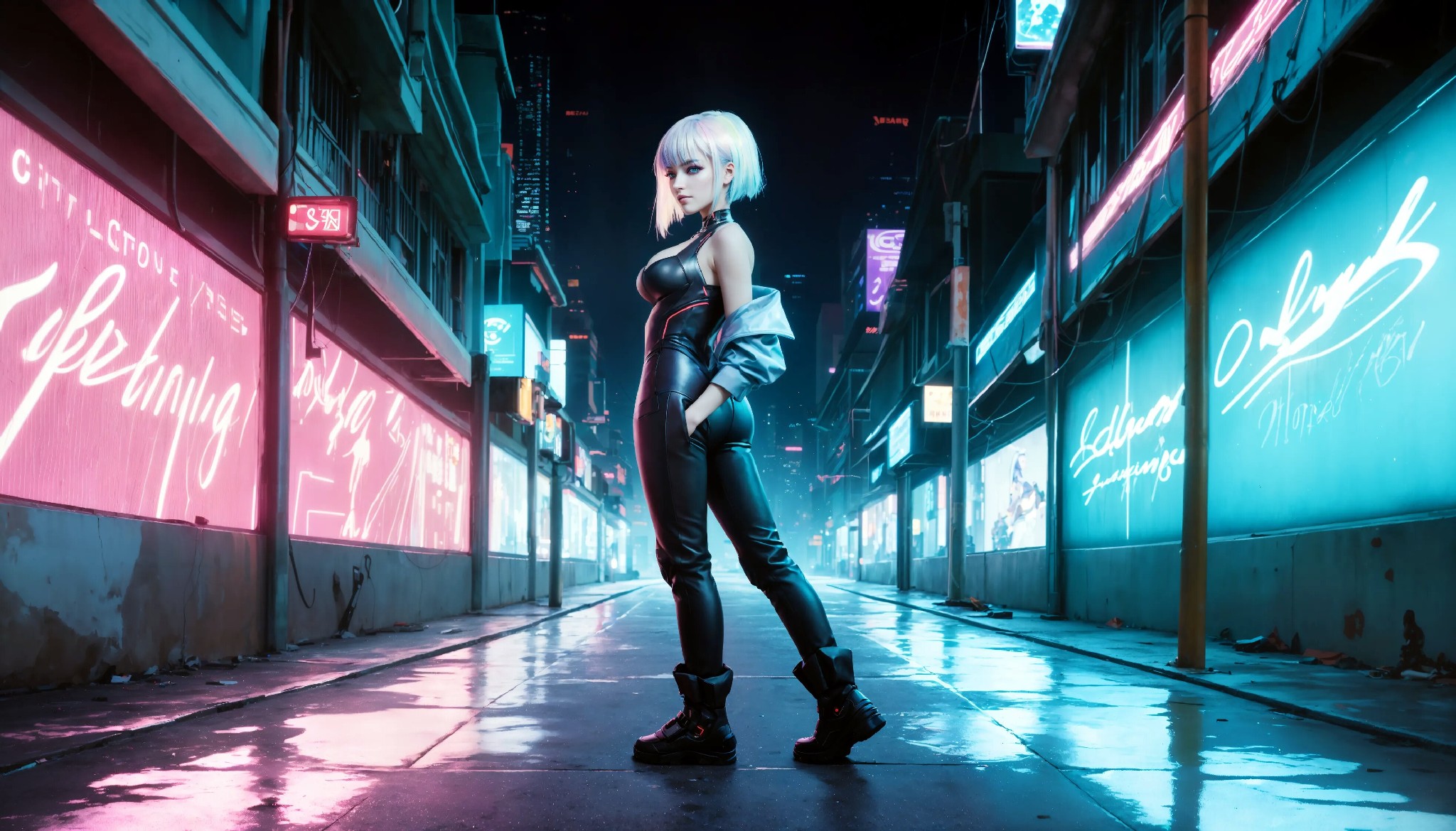 Energetic and cute cyberpunk girl