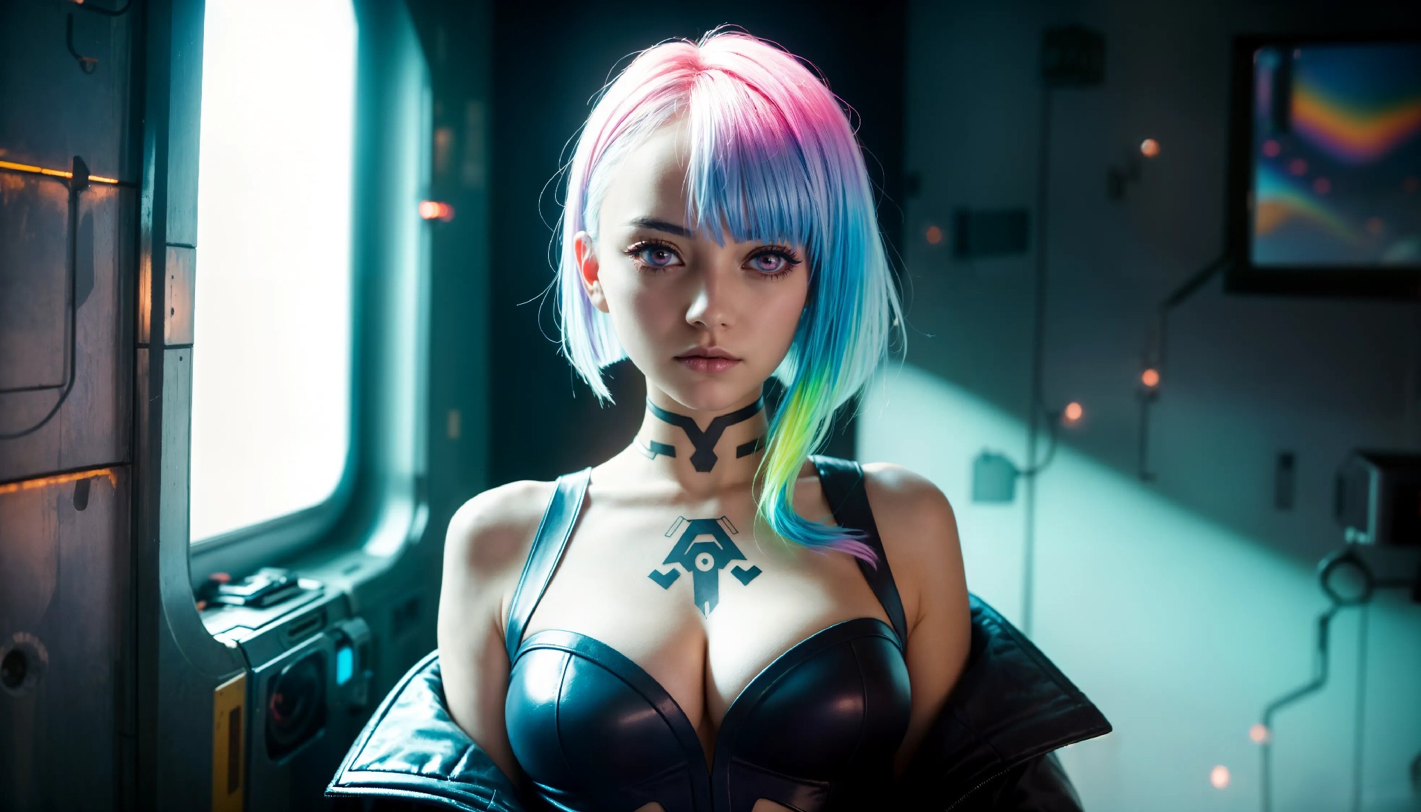 Energetic and cute cyberpunk girl