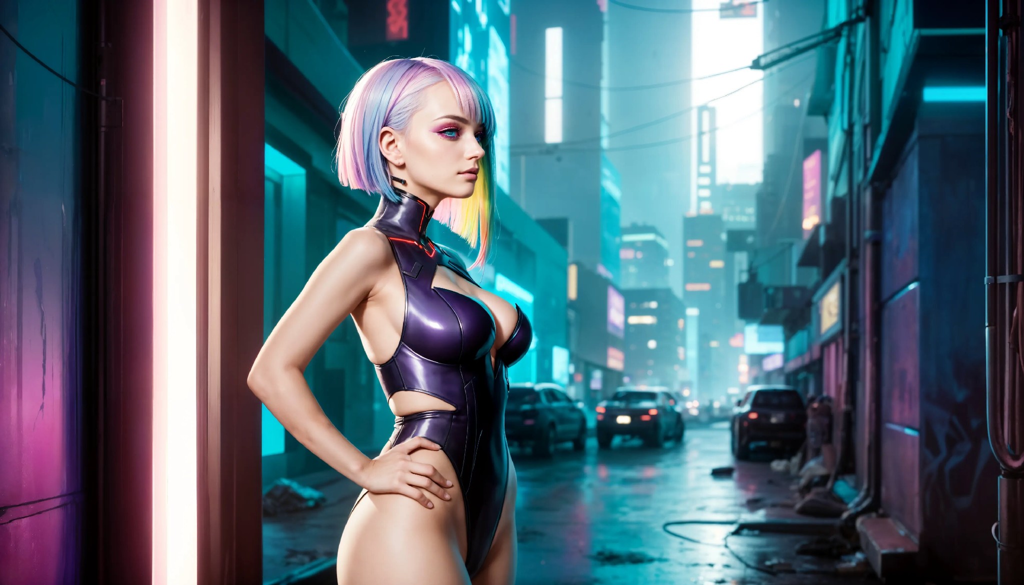 Energetic and cute cyberpunk girl