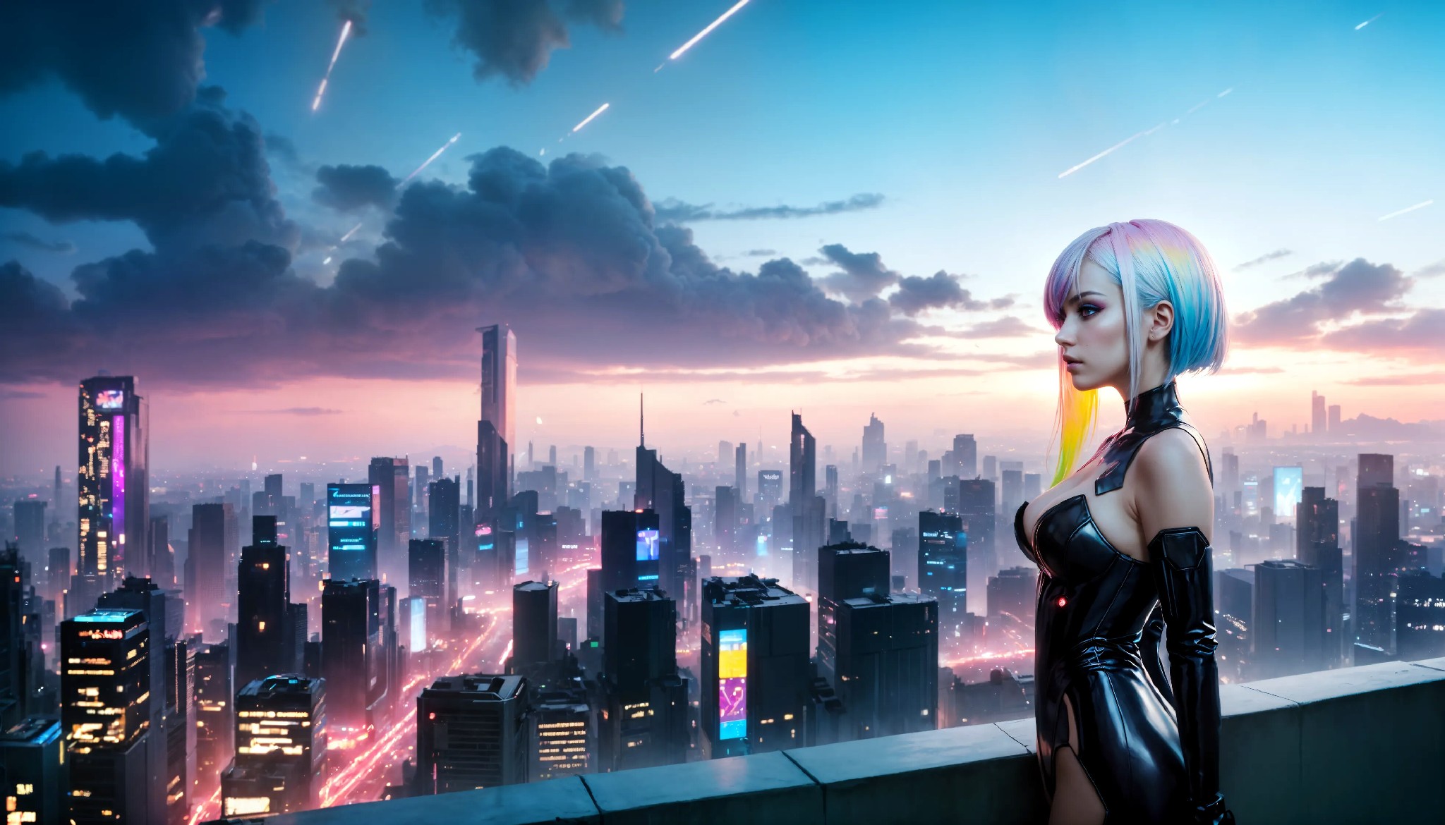 Energetic and cute cyberpunk girl