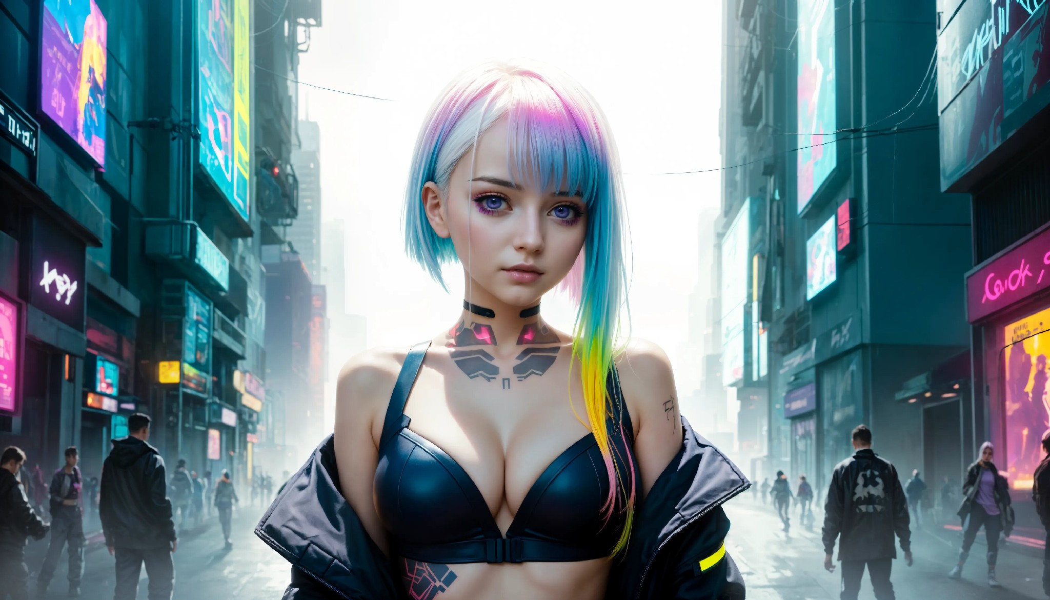 Energetic and cute cyberpunk girl