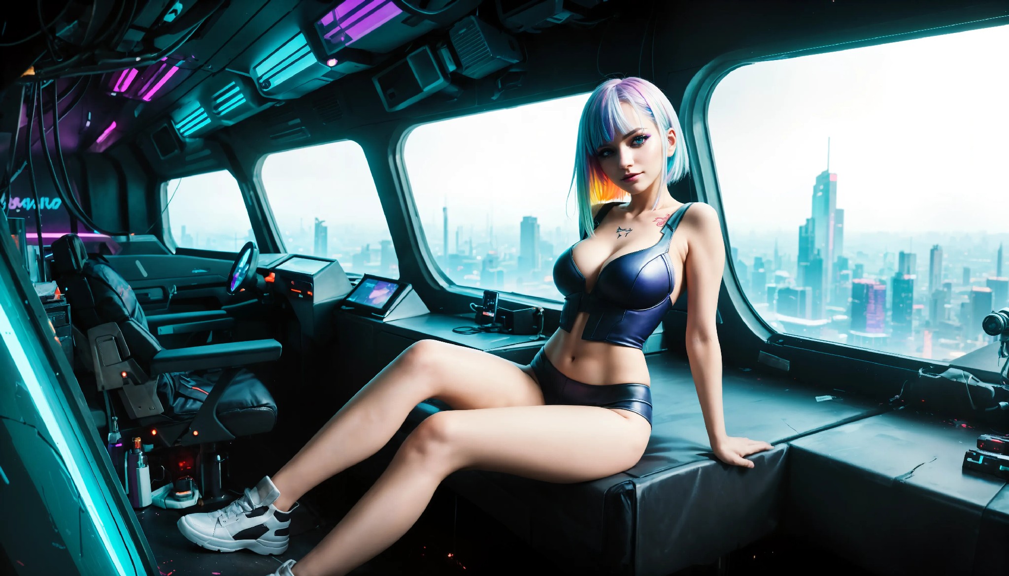Energetic and cute cyberpunk girl