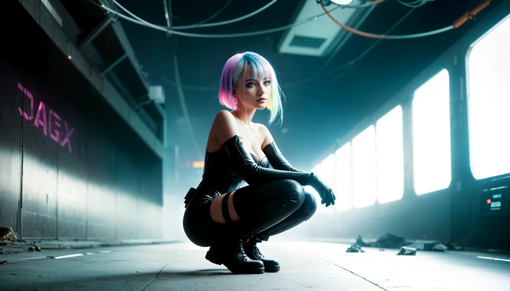 Energetic and cute cyberpunk girl