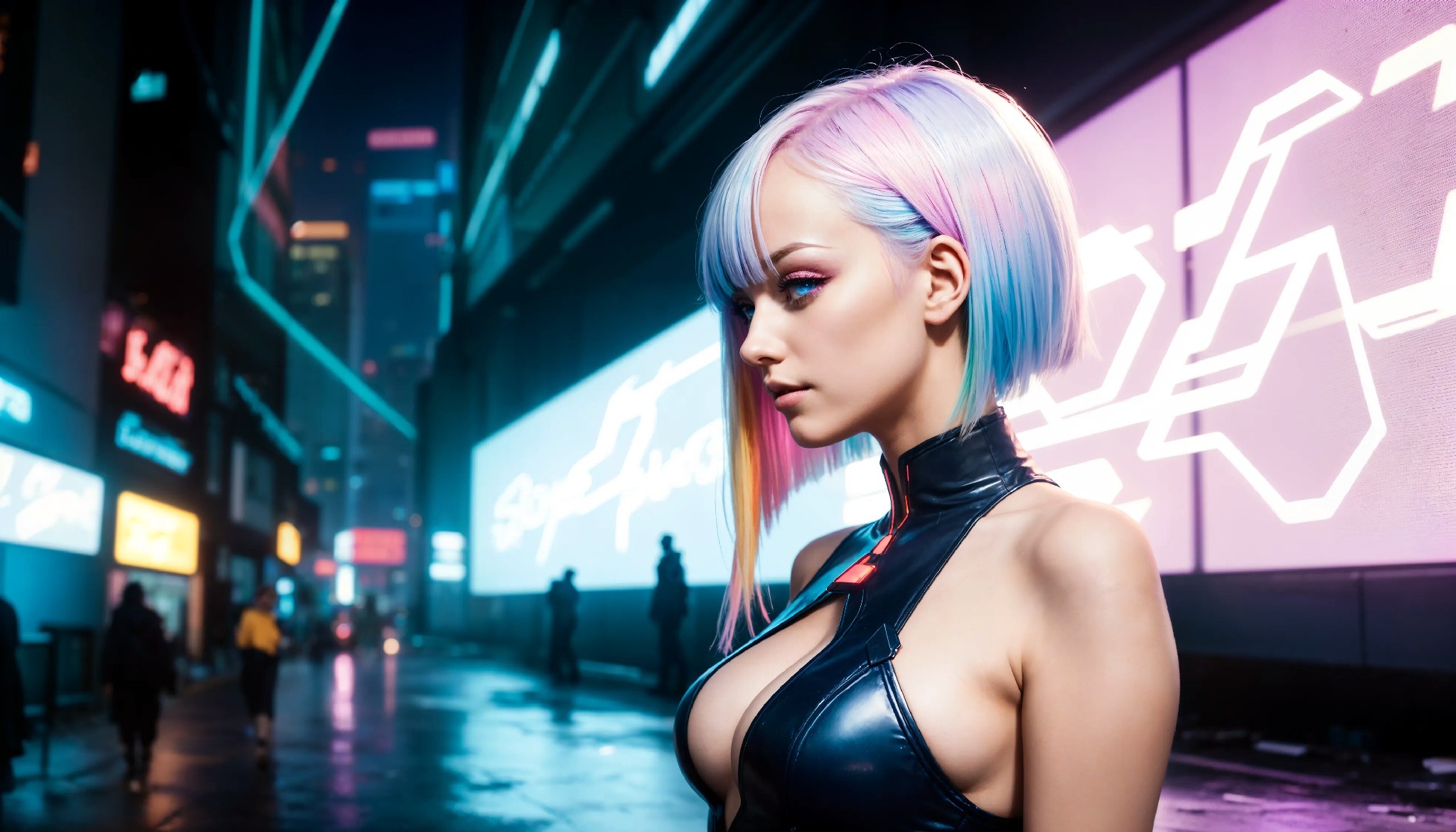 Energetic and cute cyberpunk girl