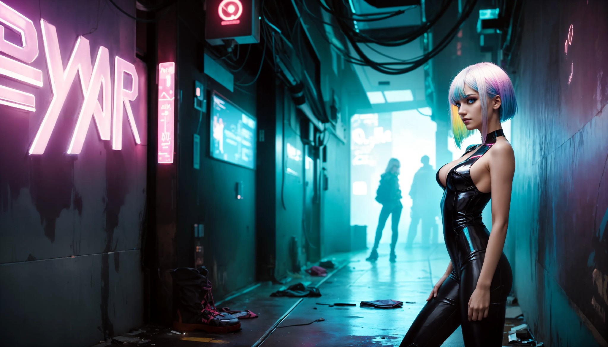 Energetic and cute cyberpunk girl