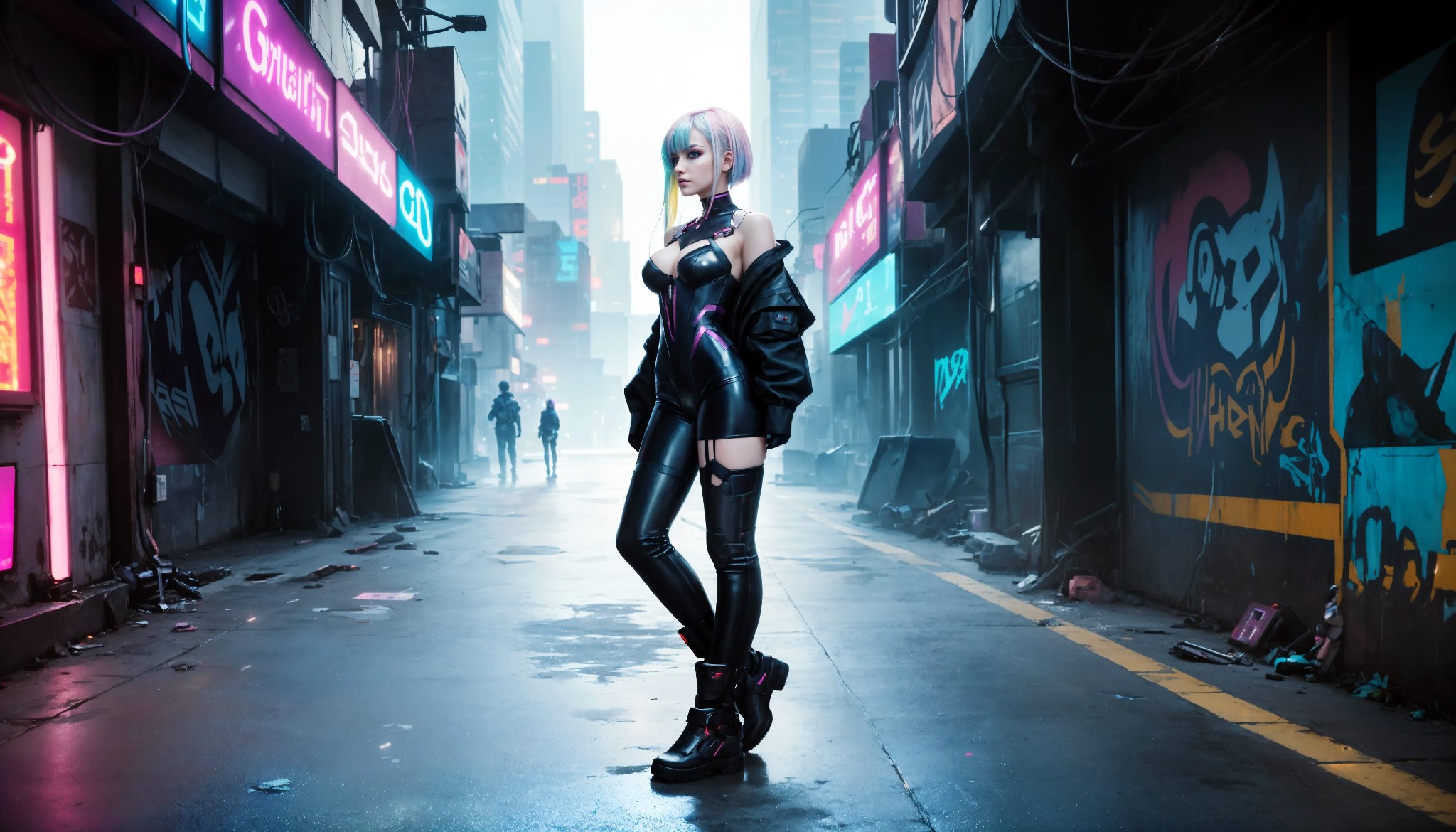 Energetic and cute cyberpunk girl