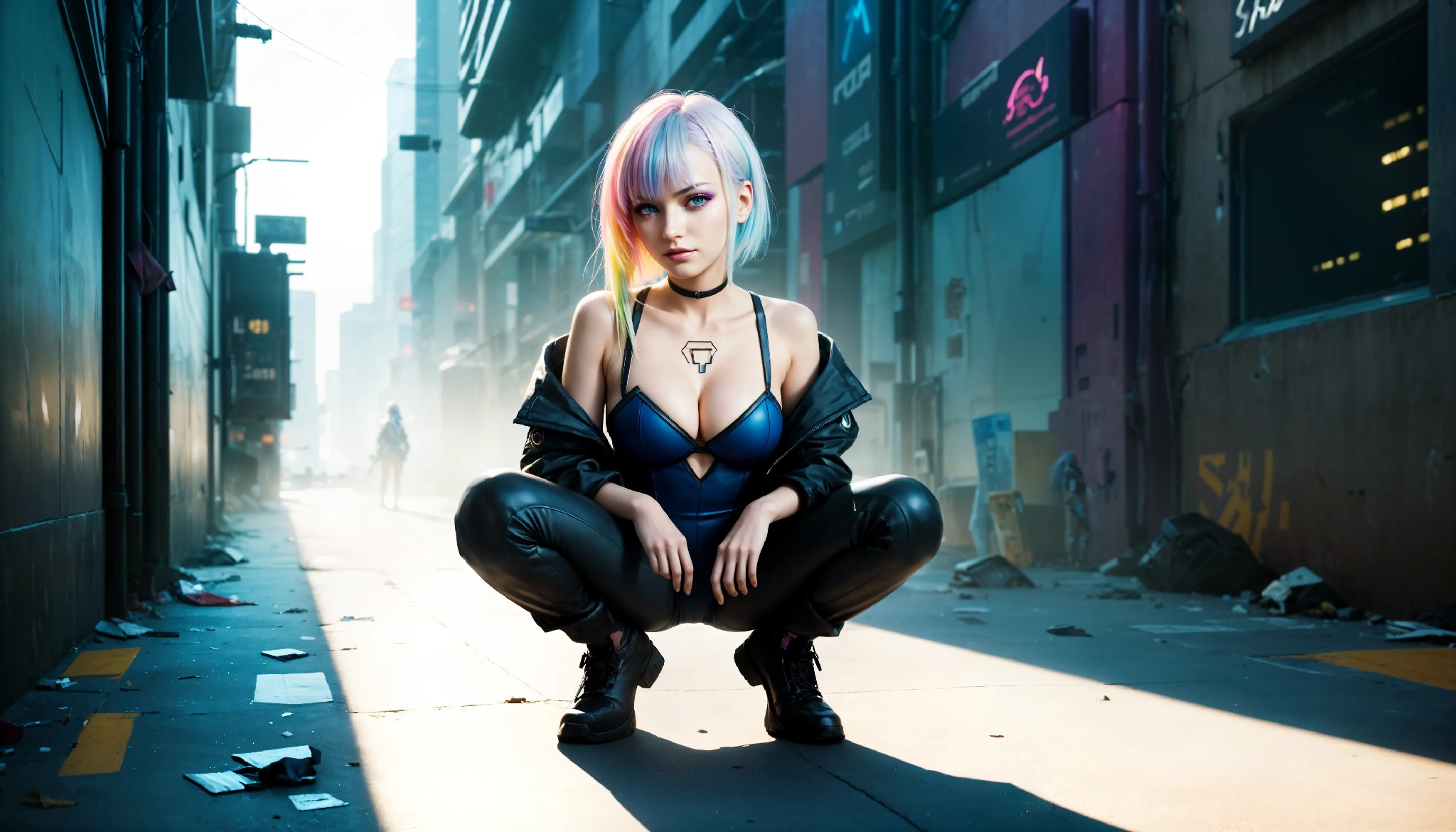 Energetic and cute cyberpunk girl