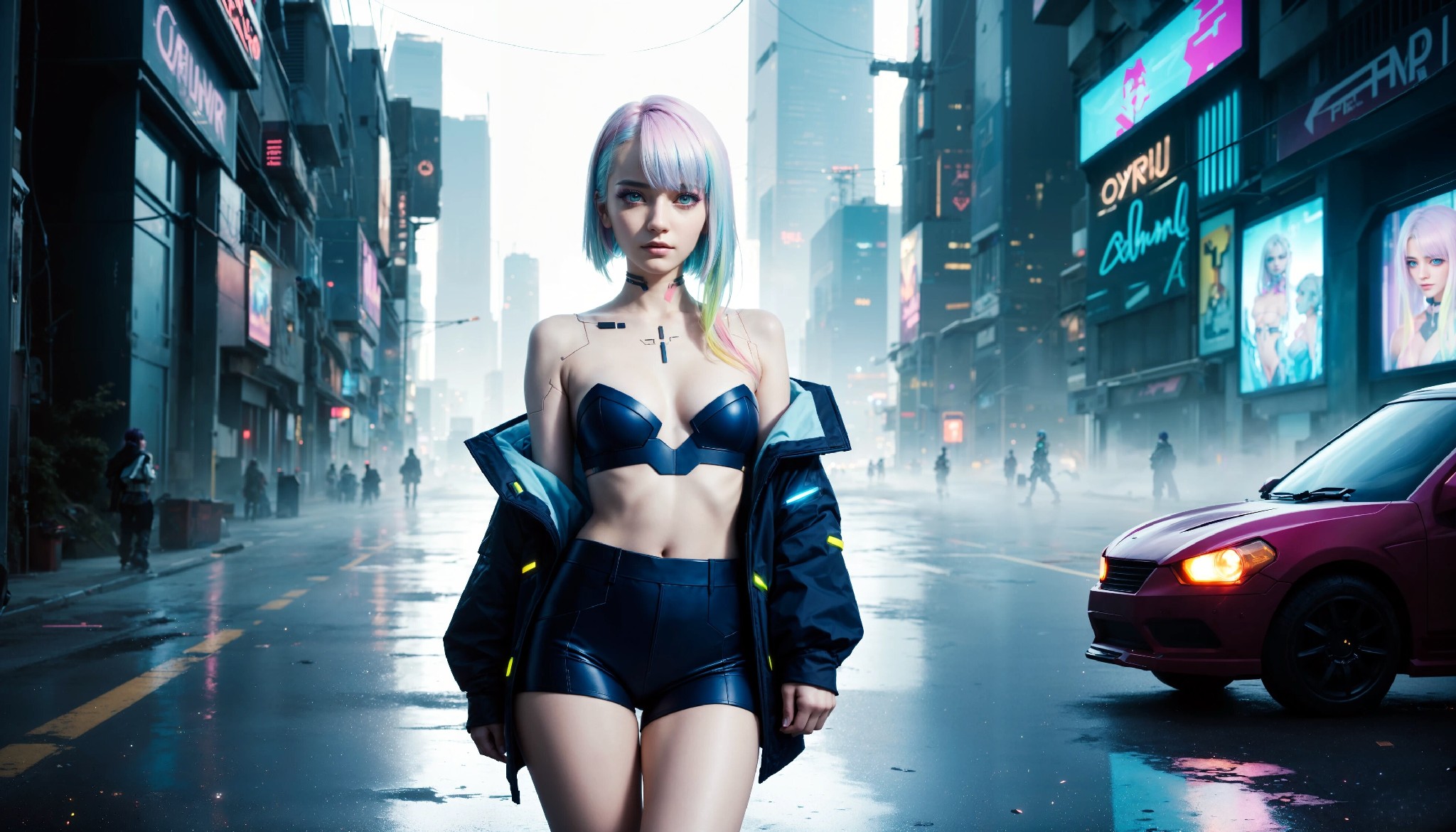 Energetic and cute cyberpunk girl