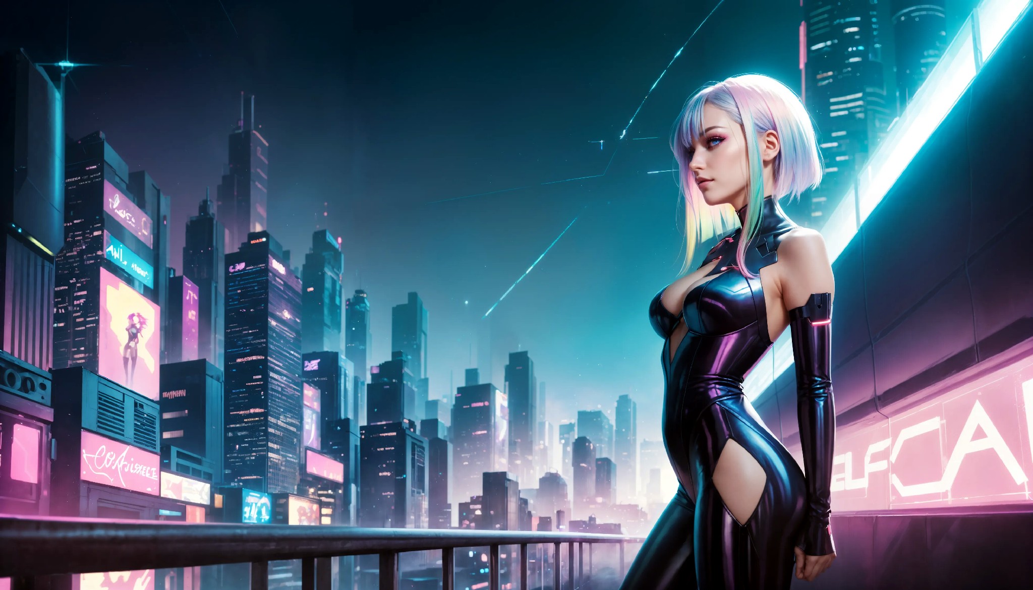 Energetic and cute cyberpunk girl