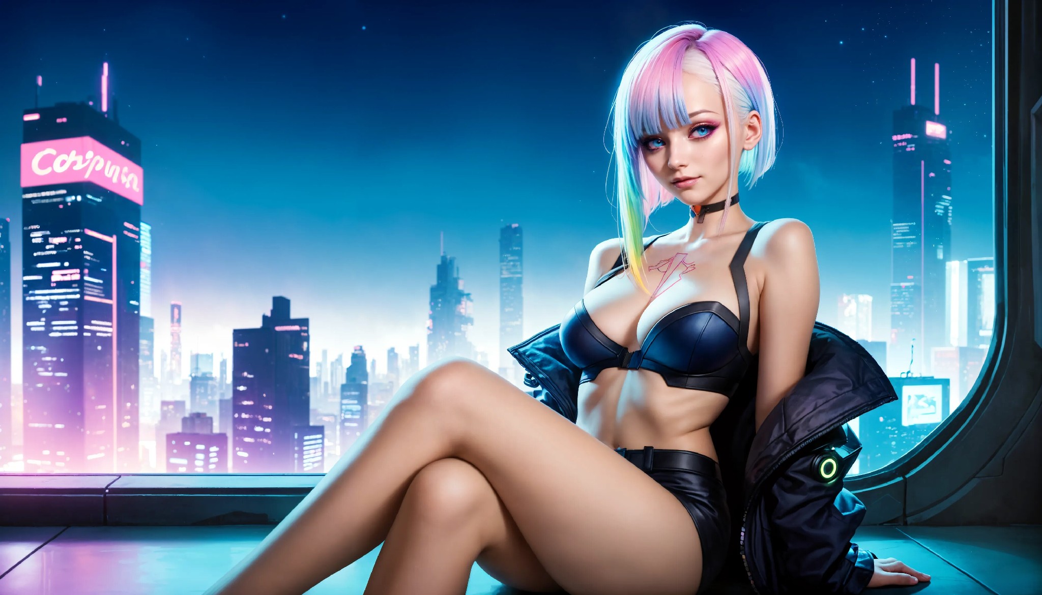 Energetic and cute cyberpunk girl