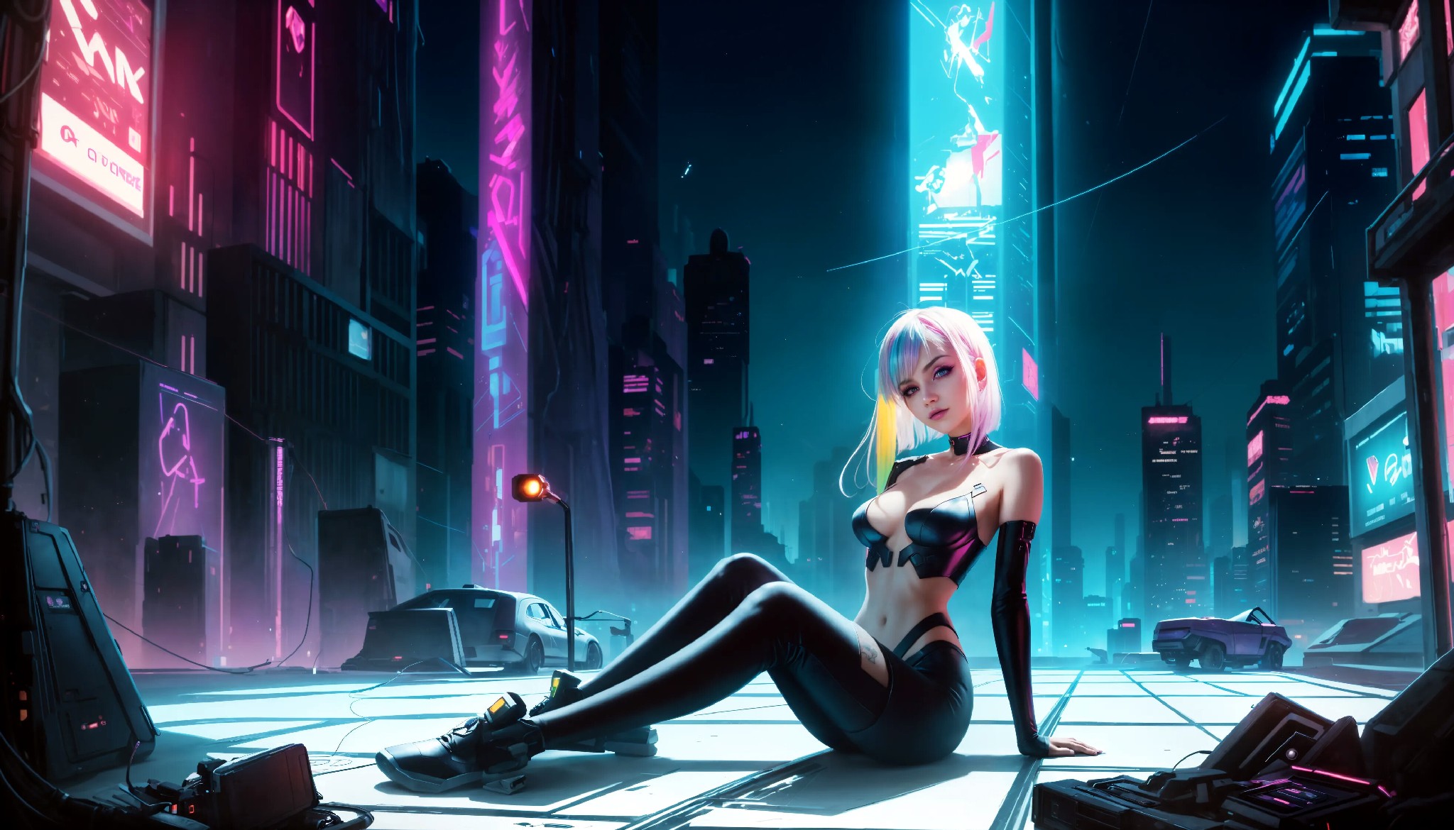 Energetic and cute cyberpunk girl