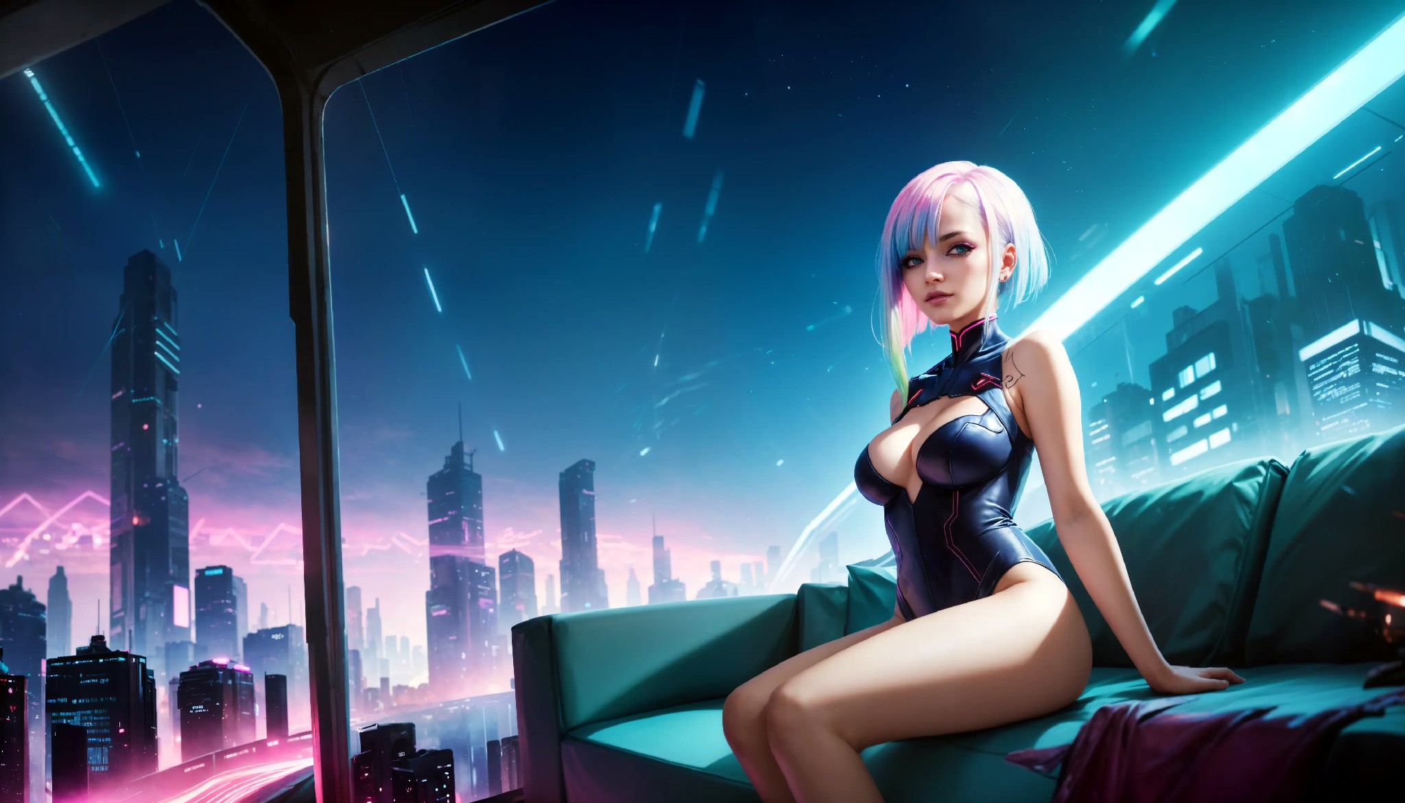 Energetic and cute cyberpunk girl