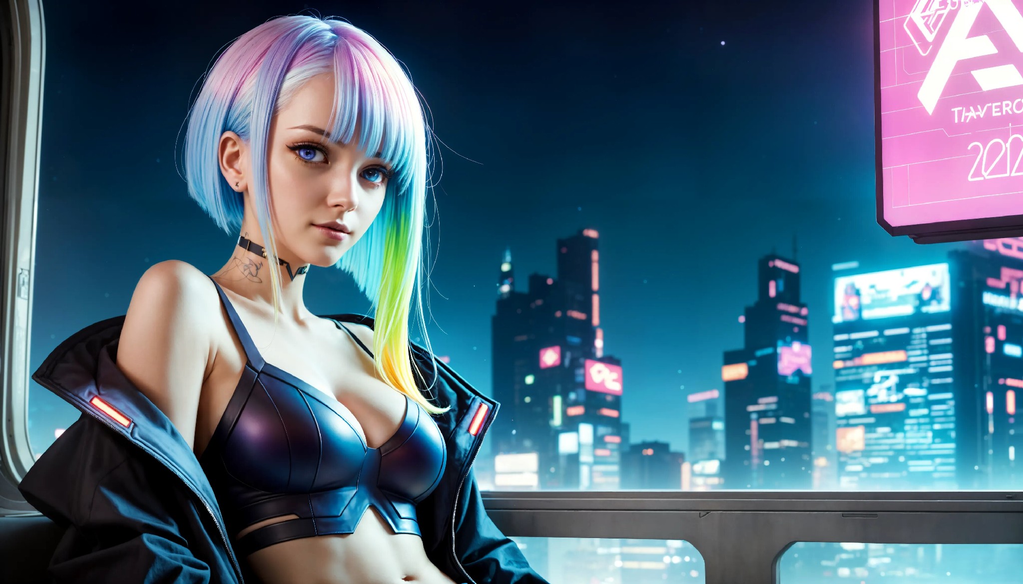 Energetic and cute cyberpunk girl