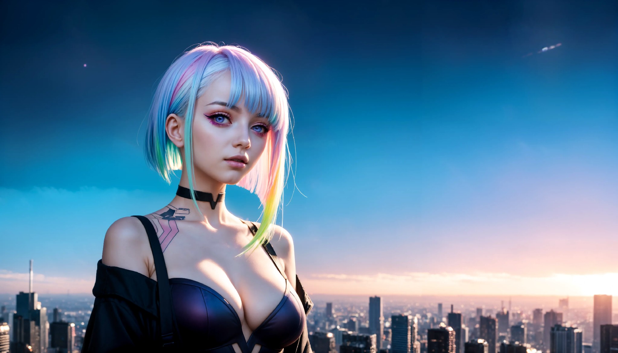 Energetic and cute cyberpunk girl