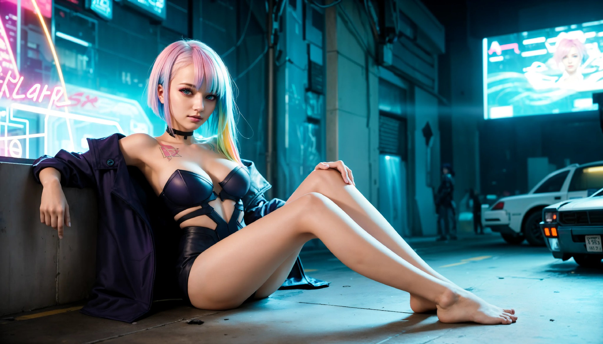 Energetic and cute cyberpunk girl