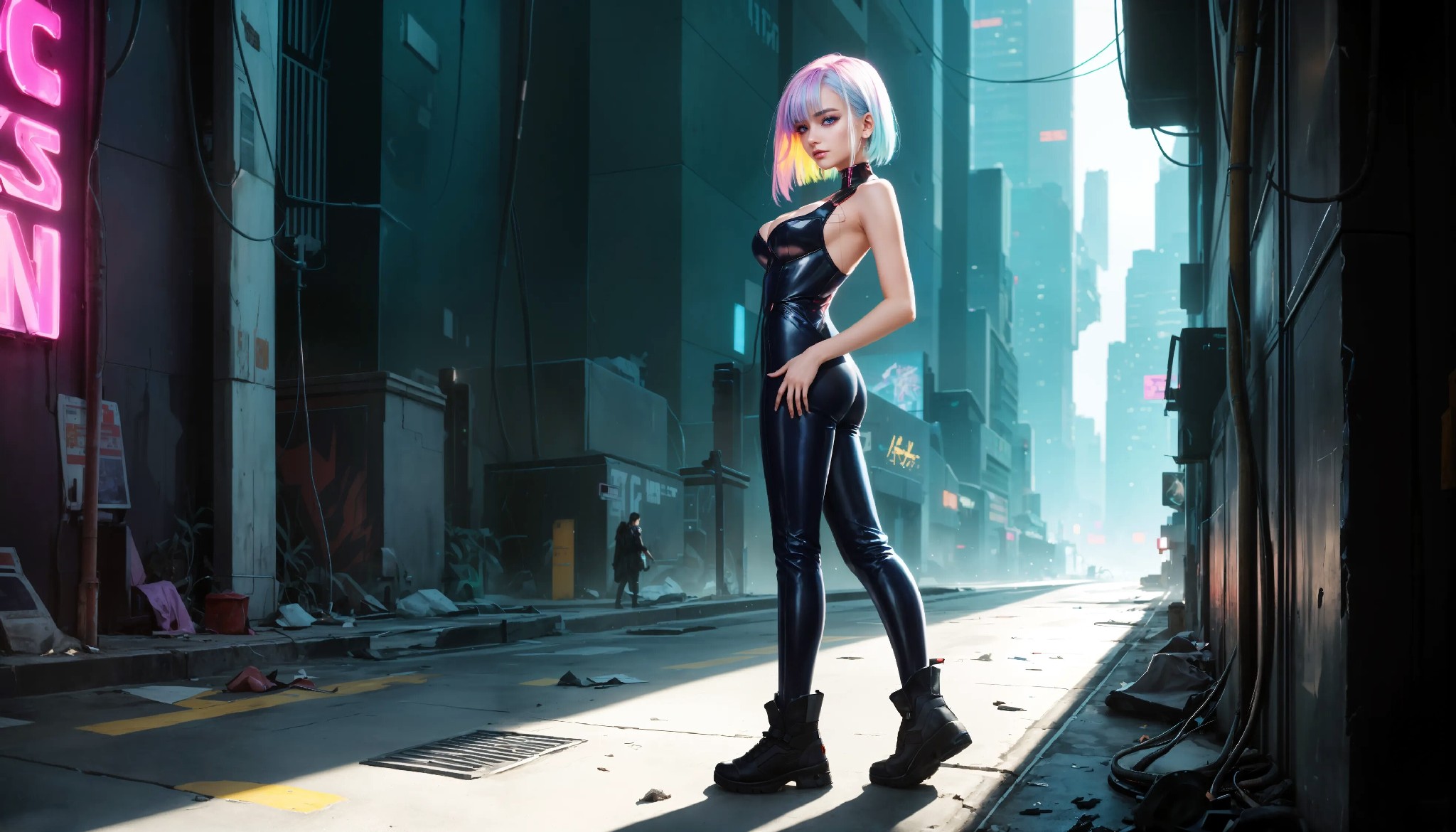 Energetic and cute cyberpunk girl