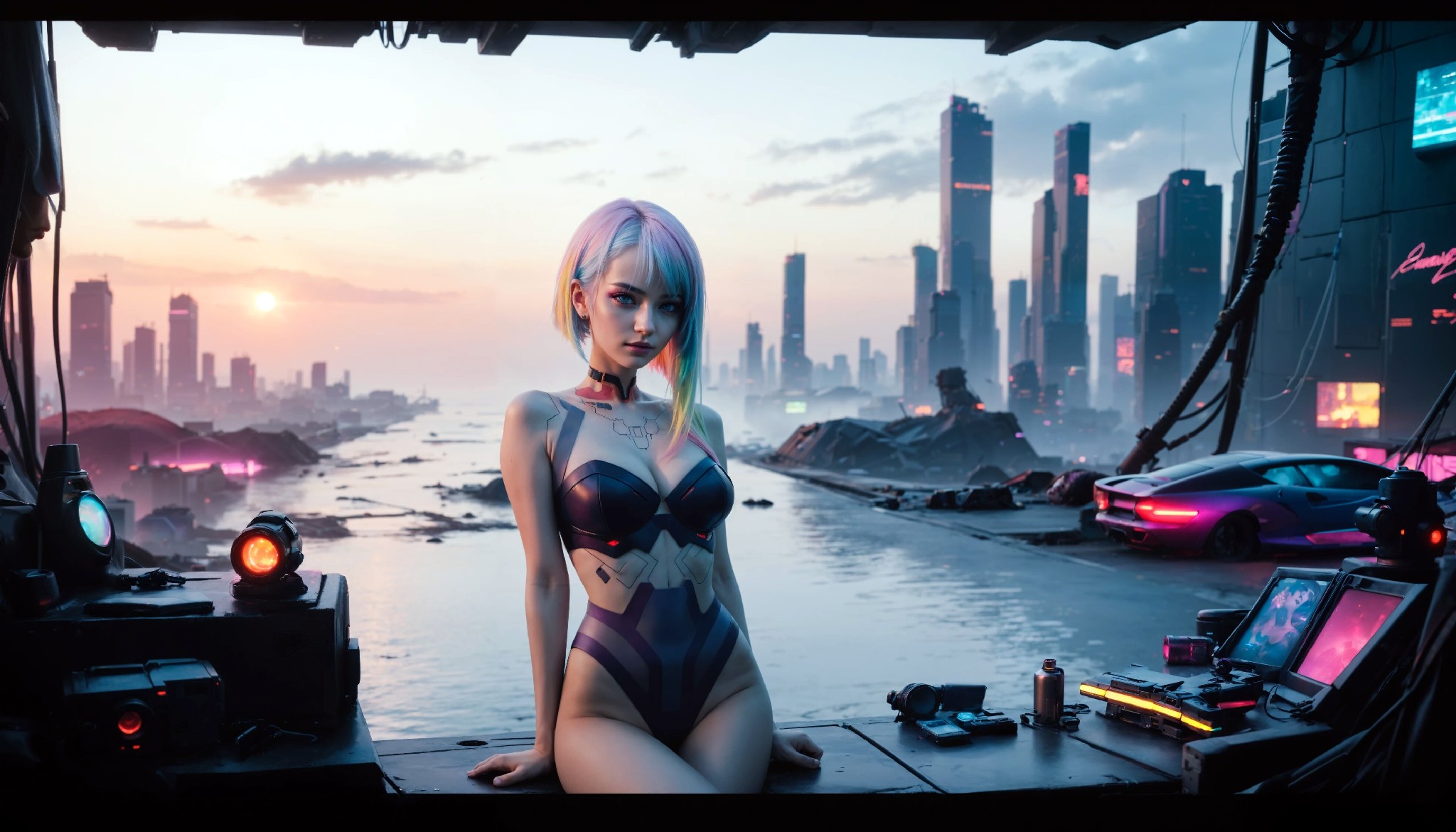Energetic and cute cyberpunk girl