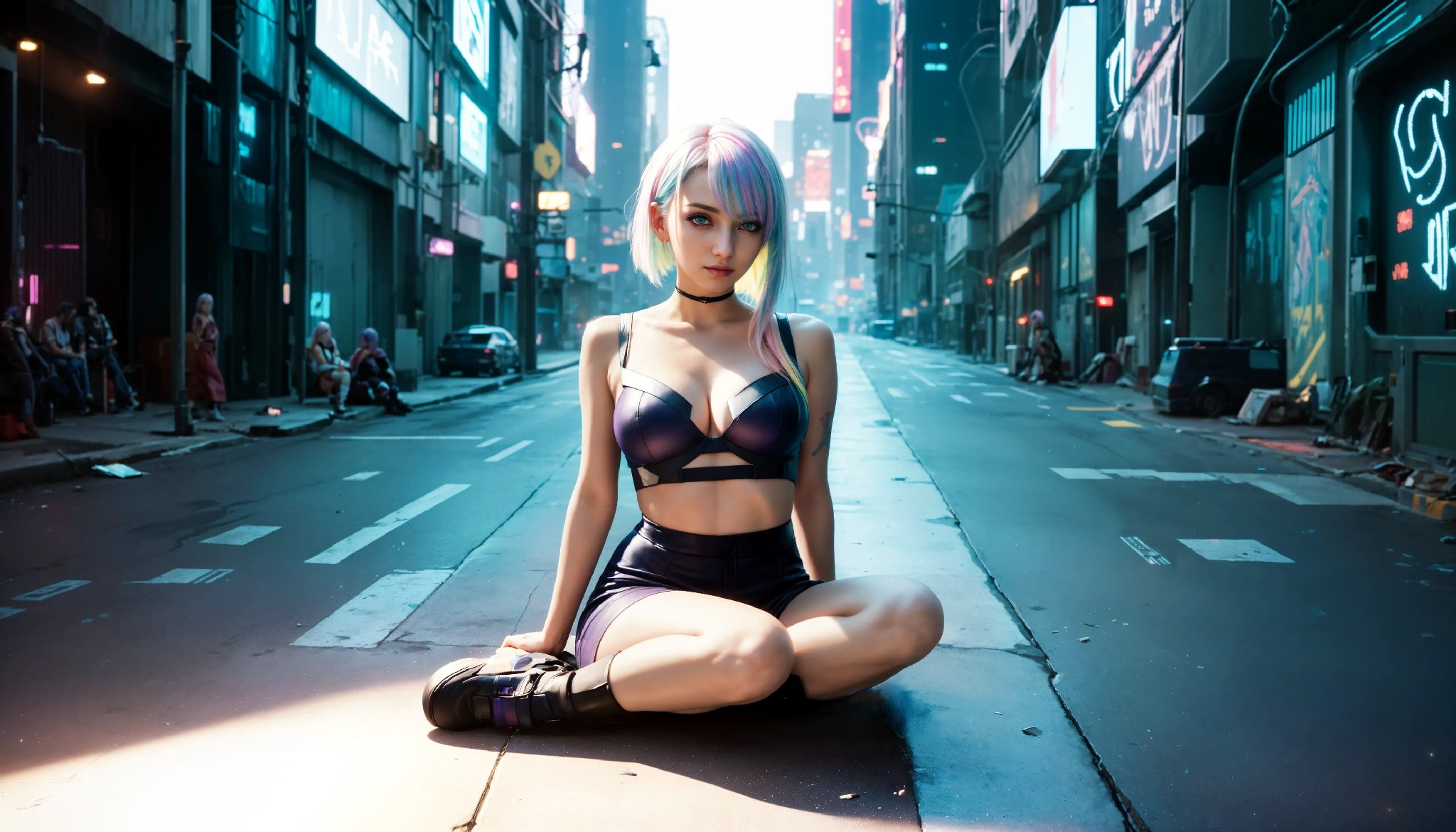 Energetic and cute cyberpunk girl