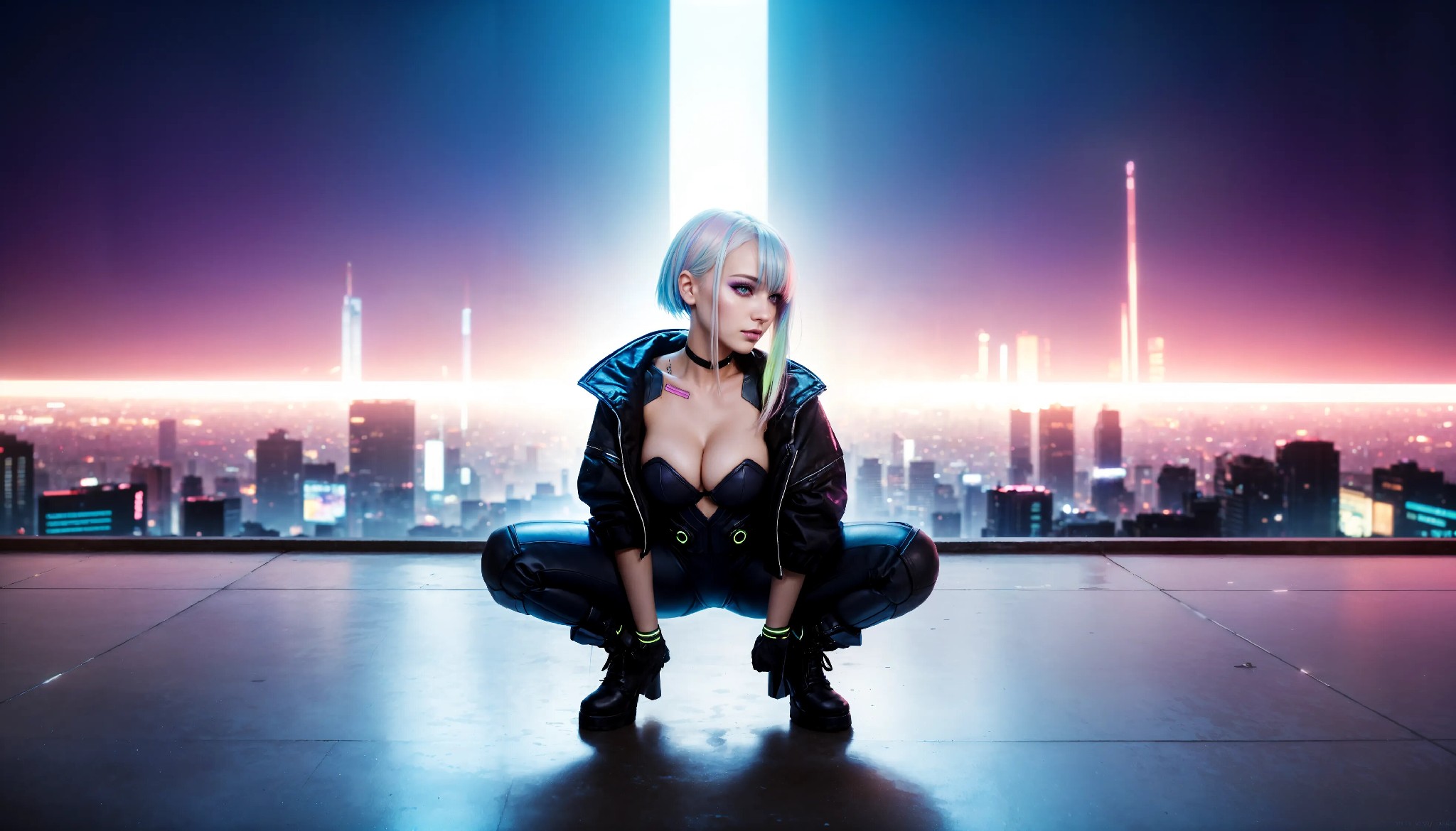 Energetic and cute cyberpunk girl