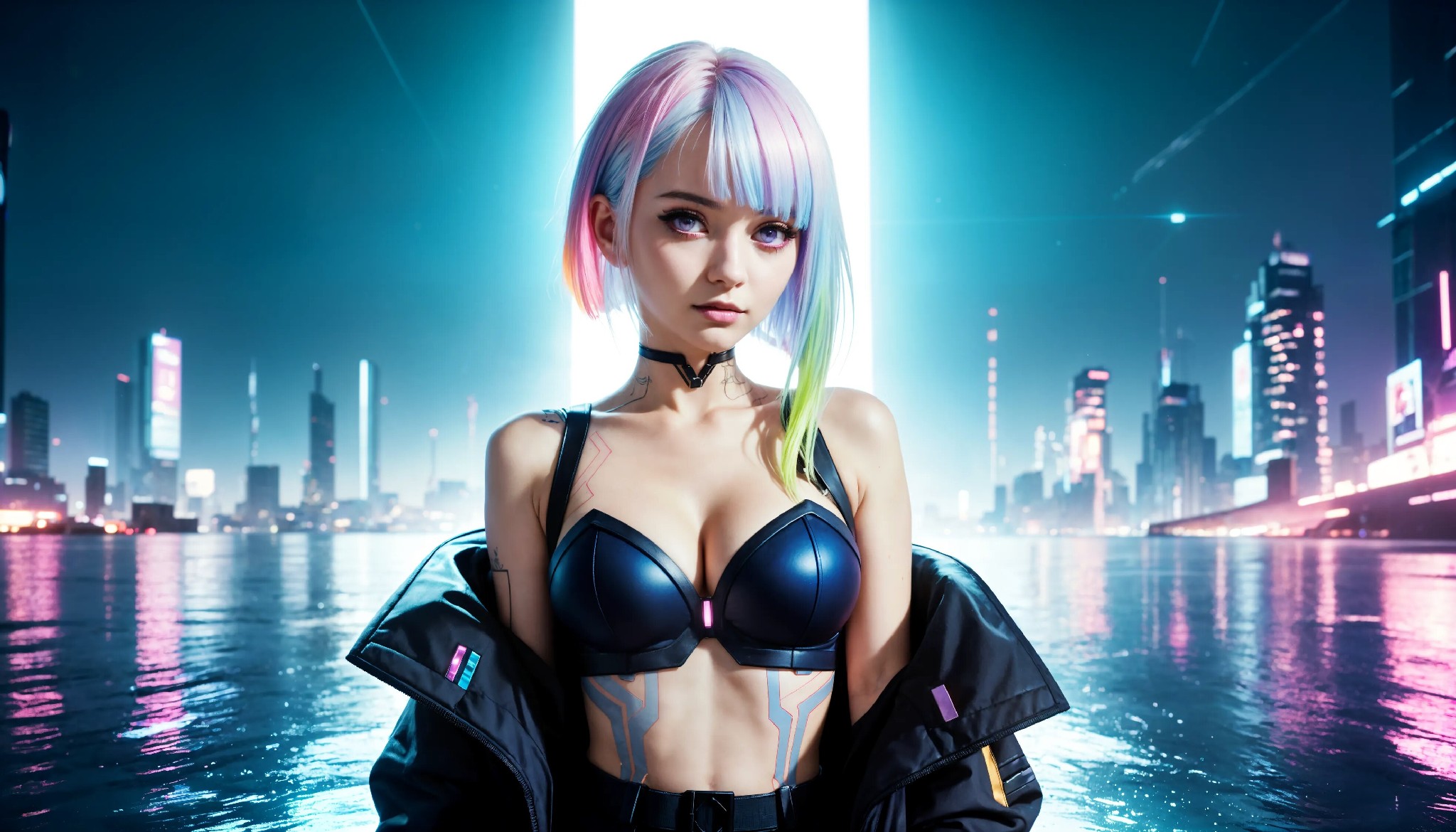 Energetic and cute cyberpunk girl