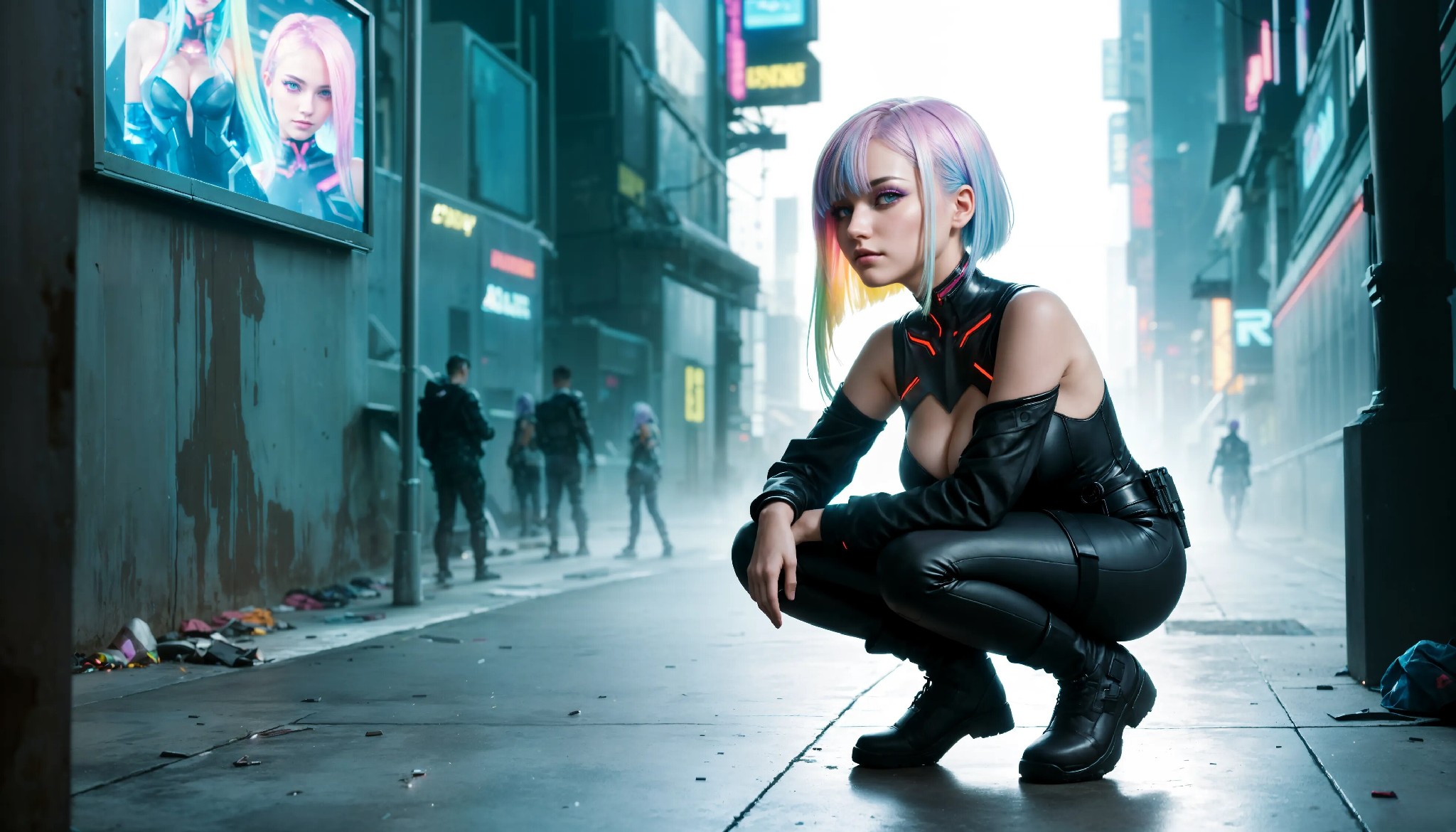 Energetic and cute cyberpunk girl