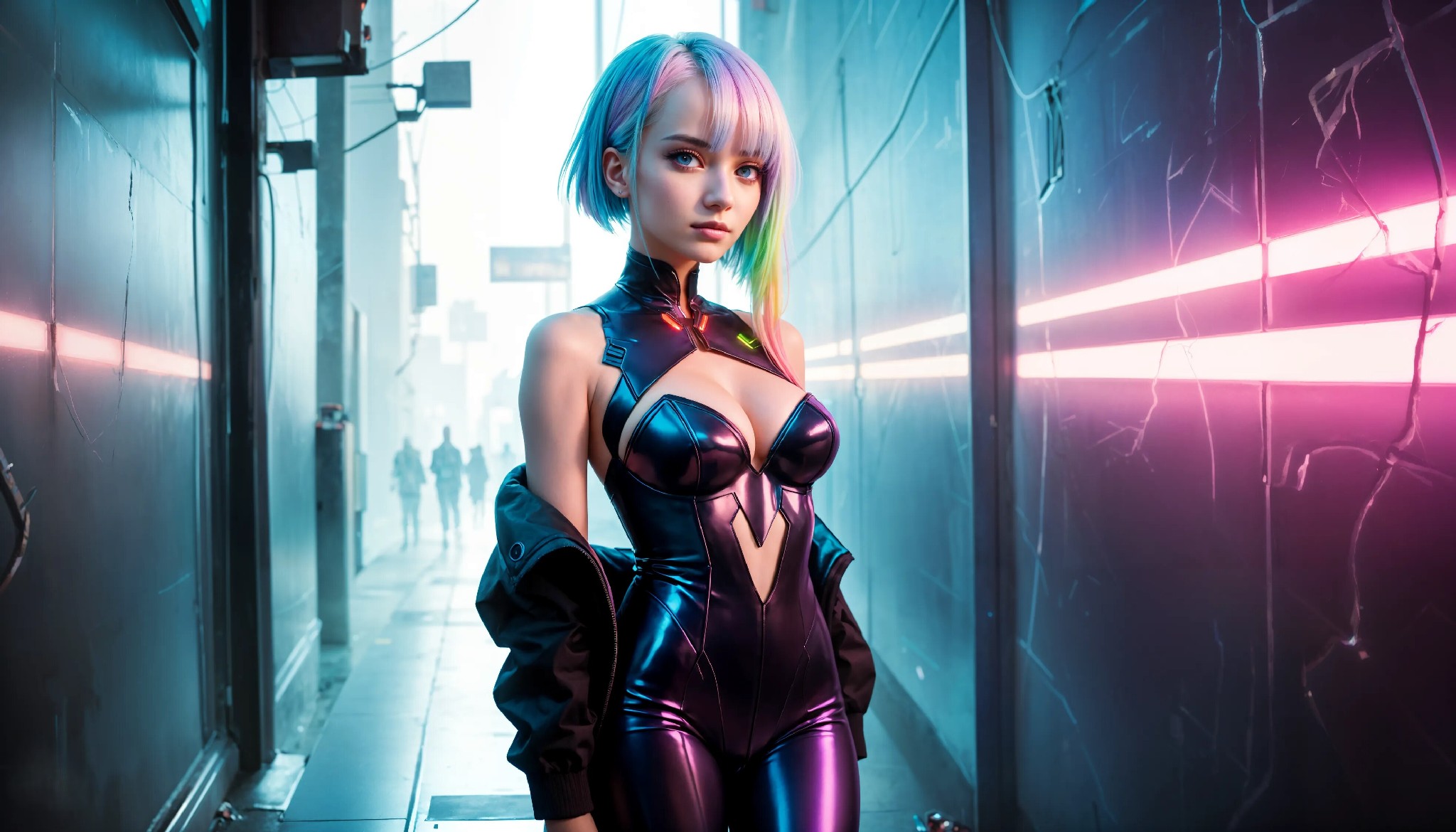 Energetic and cute cyberpunk girl