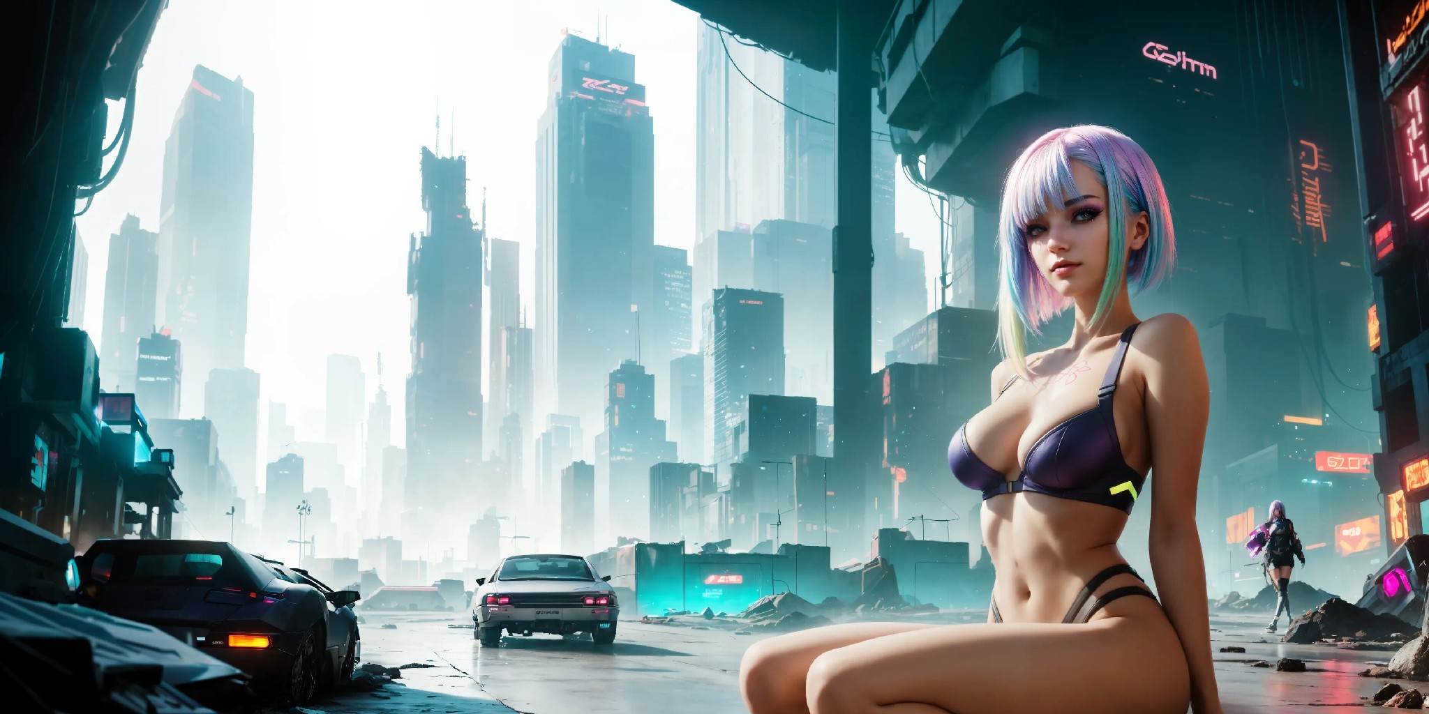 Energetic and cute cyberpunk girl