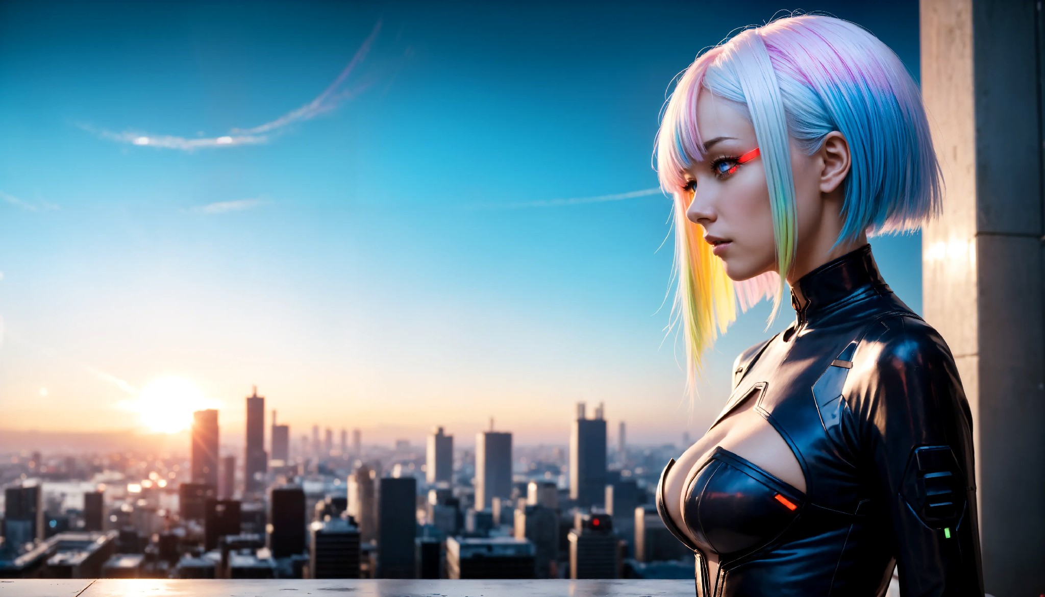 Energetic and cute cyberpunk girl