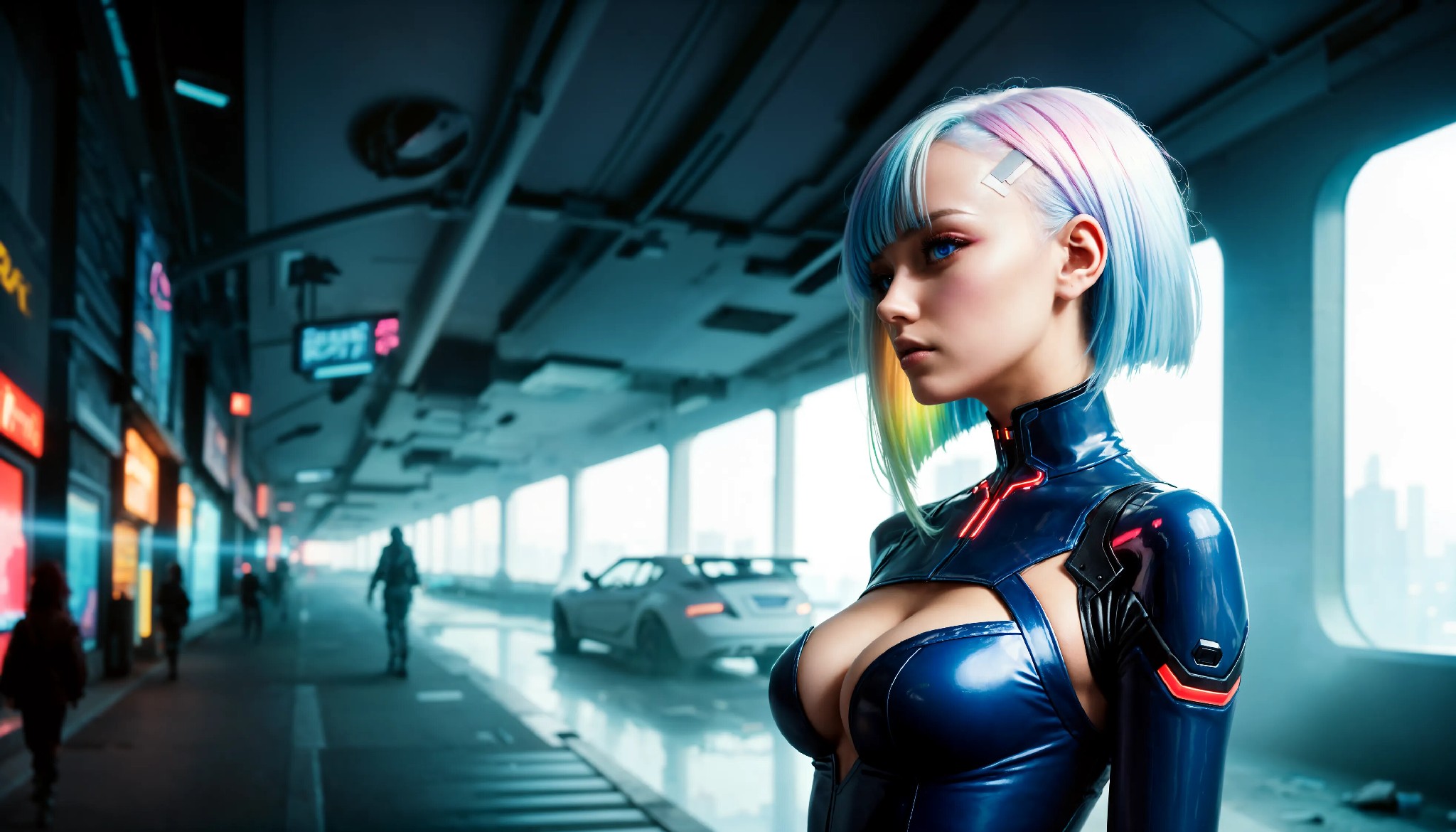 Energetic and cute cyberpunk girl