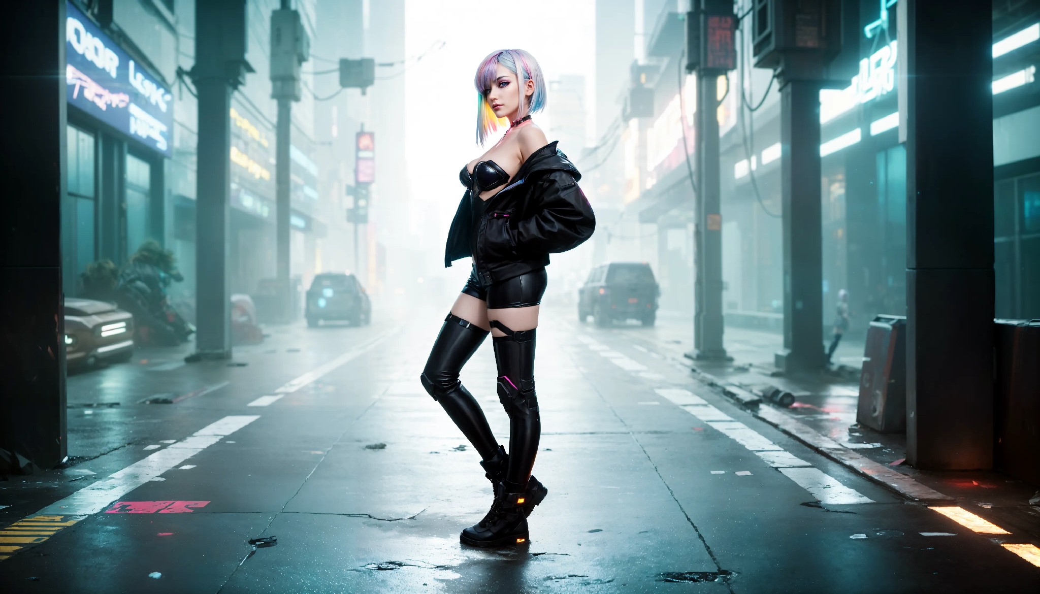 Energetic and cute cyberpunk girl
